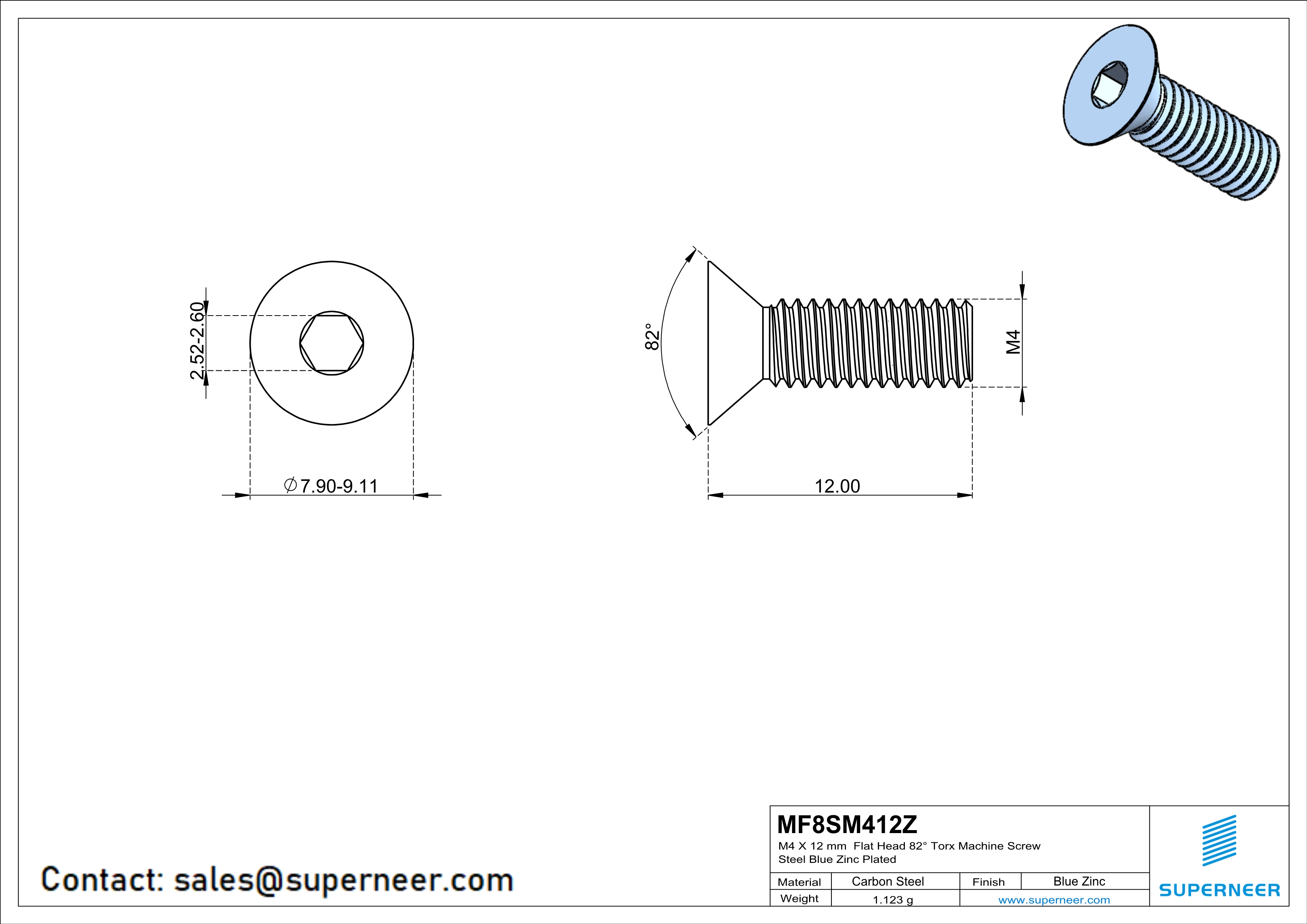 M4 x 10 mm Flat Head 82° Socket Cap Machine Screw Steel Blue Zinc Plated