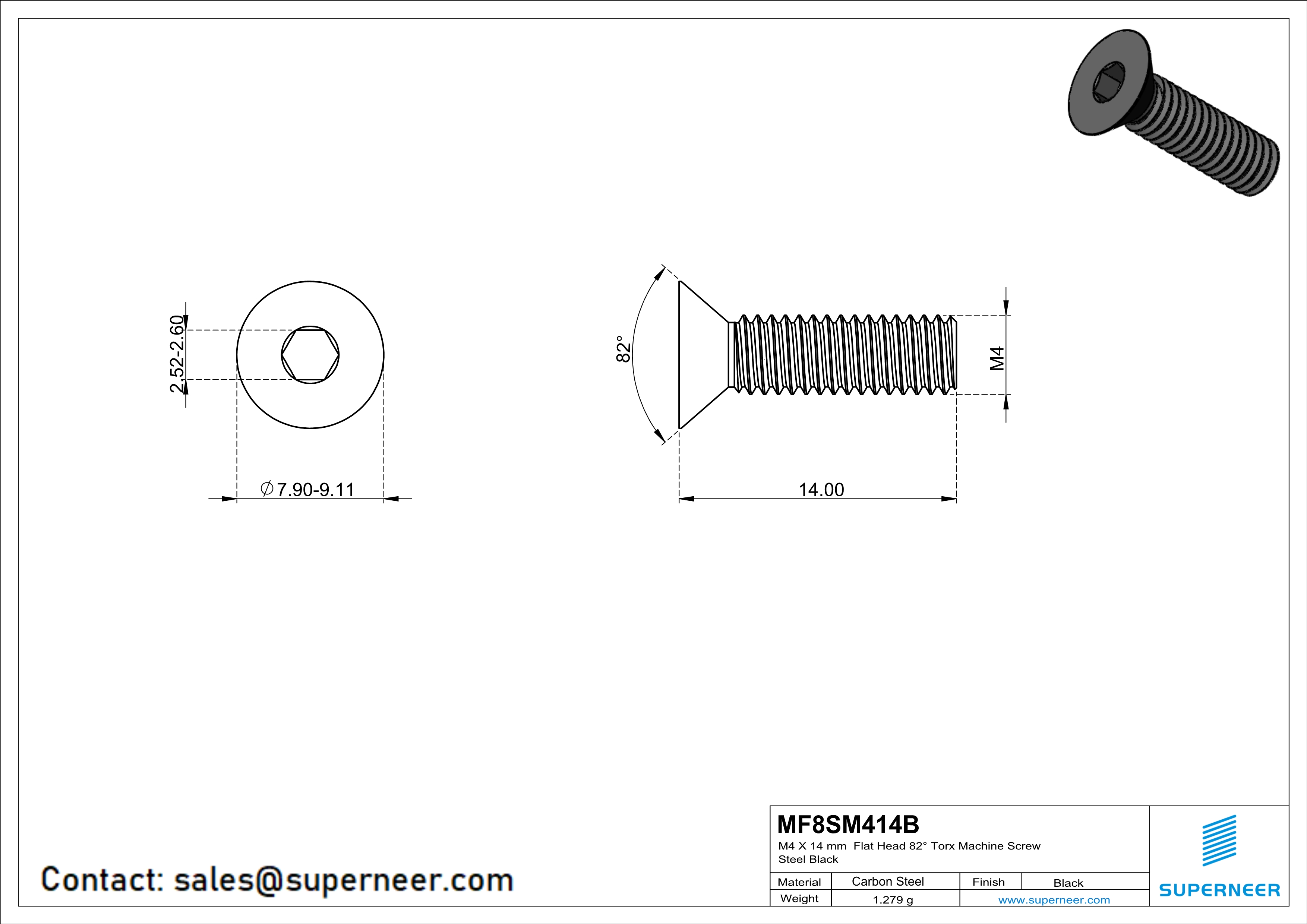 M4 x 14 mm Flat Head 82° Socket Cap Machine Screw Steel Black