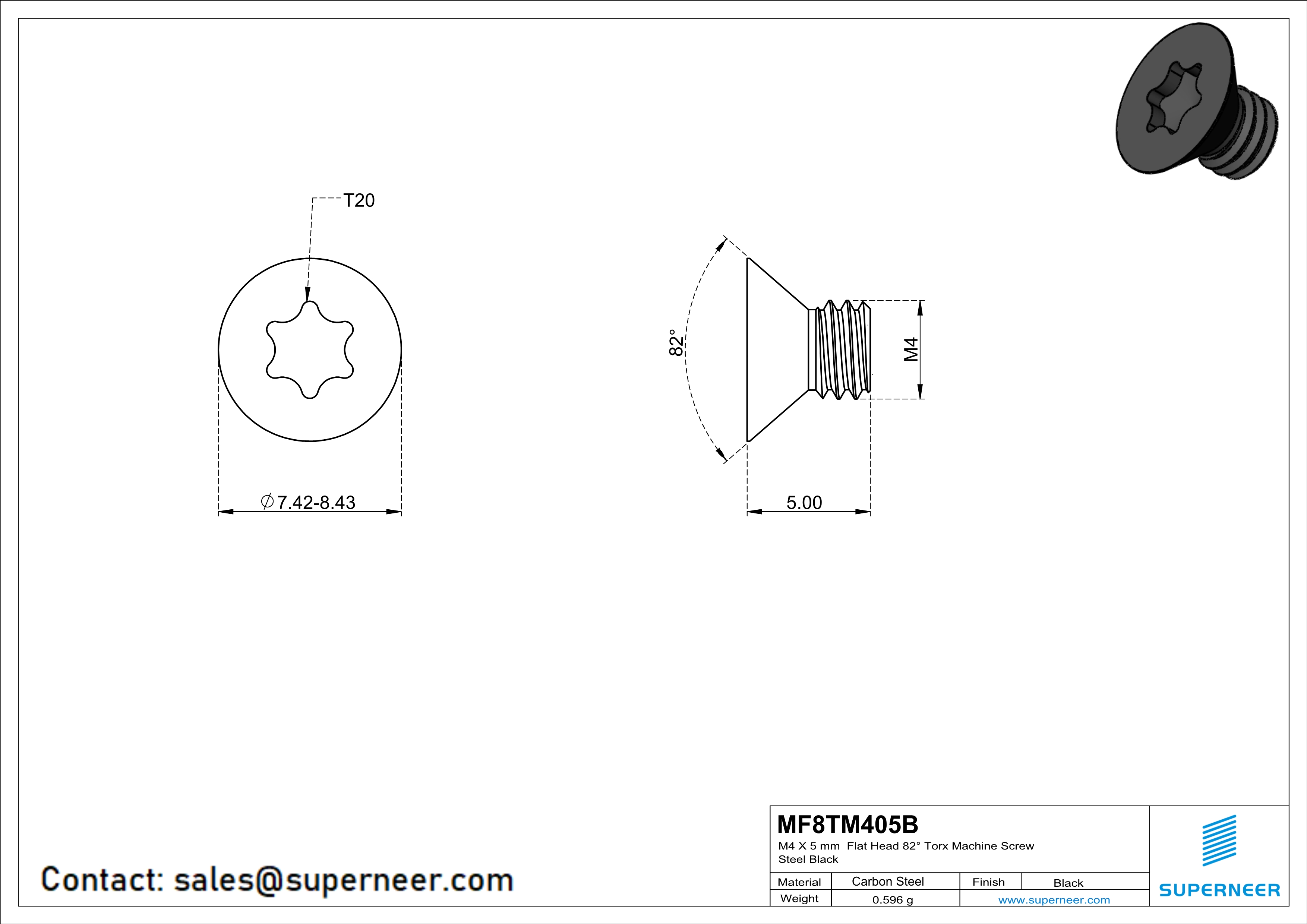 M4 x 5 mm Flat Head 82° Torx Machine Screw Steel Black