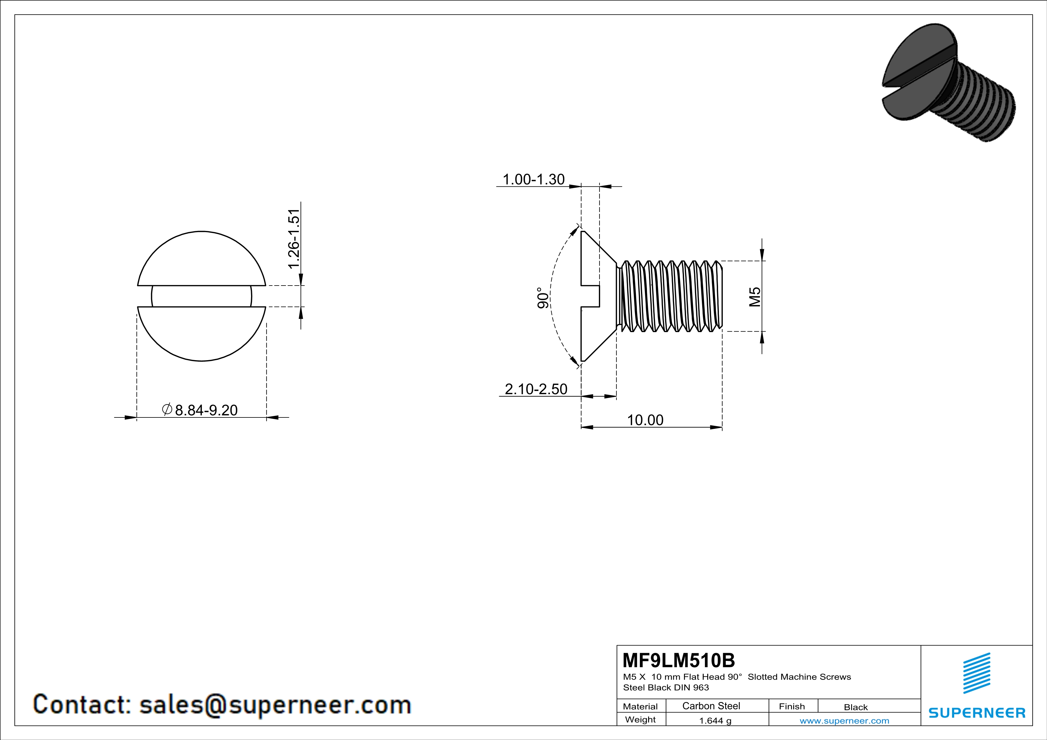 M5 x 10 mm Flat Head 90° Slotted Machine Screws Steel Black DIN 963