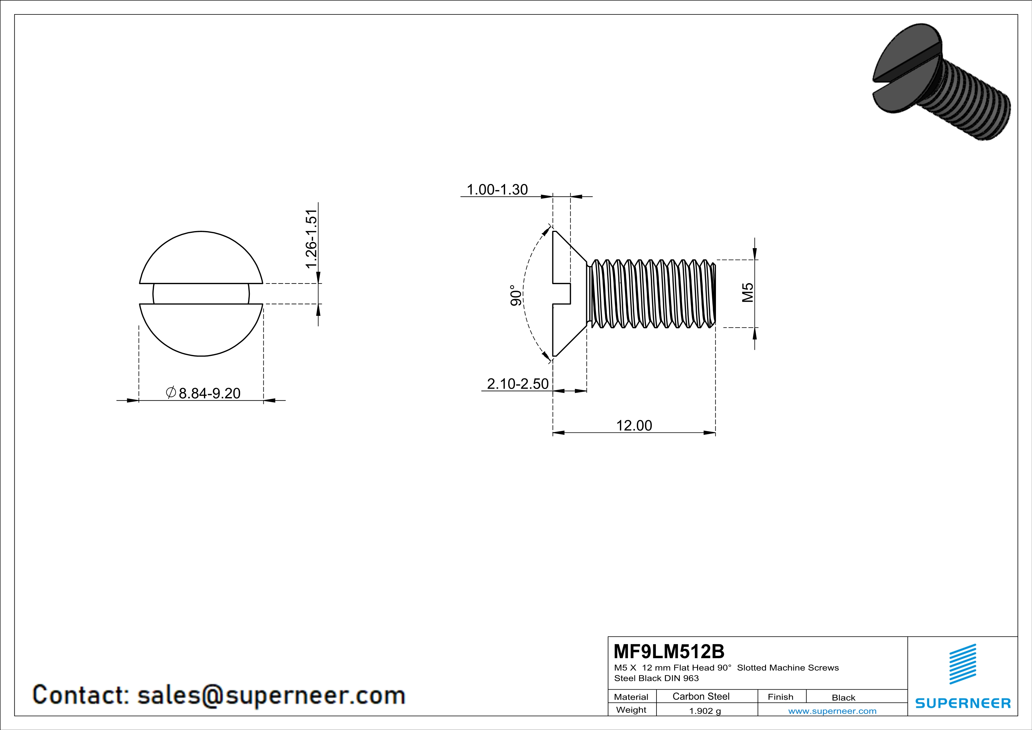 M5 x 12 mm Flat Head 90° Slotted Machine Screws Steel Black DIN 963