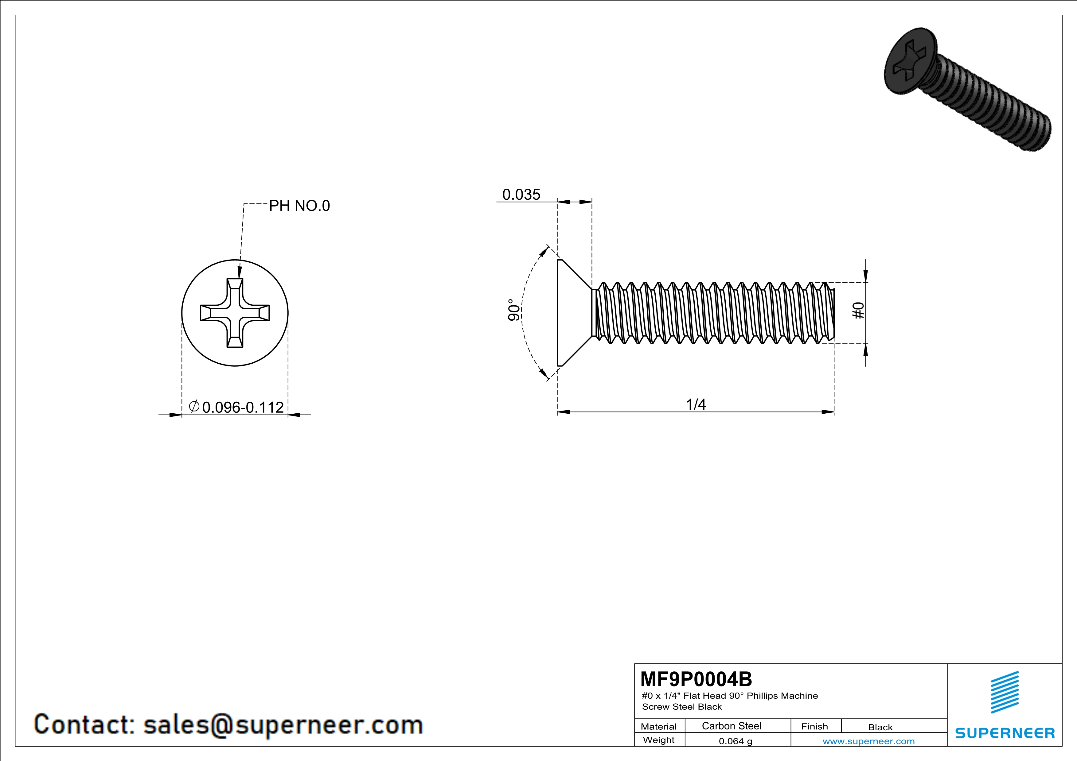 0-80 x 1/4" Flat Head 90° Phillips Machine Screw Steel Black ANSI/ASME B18.6.3 