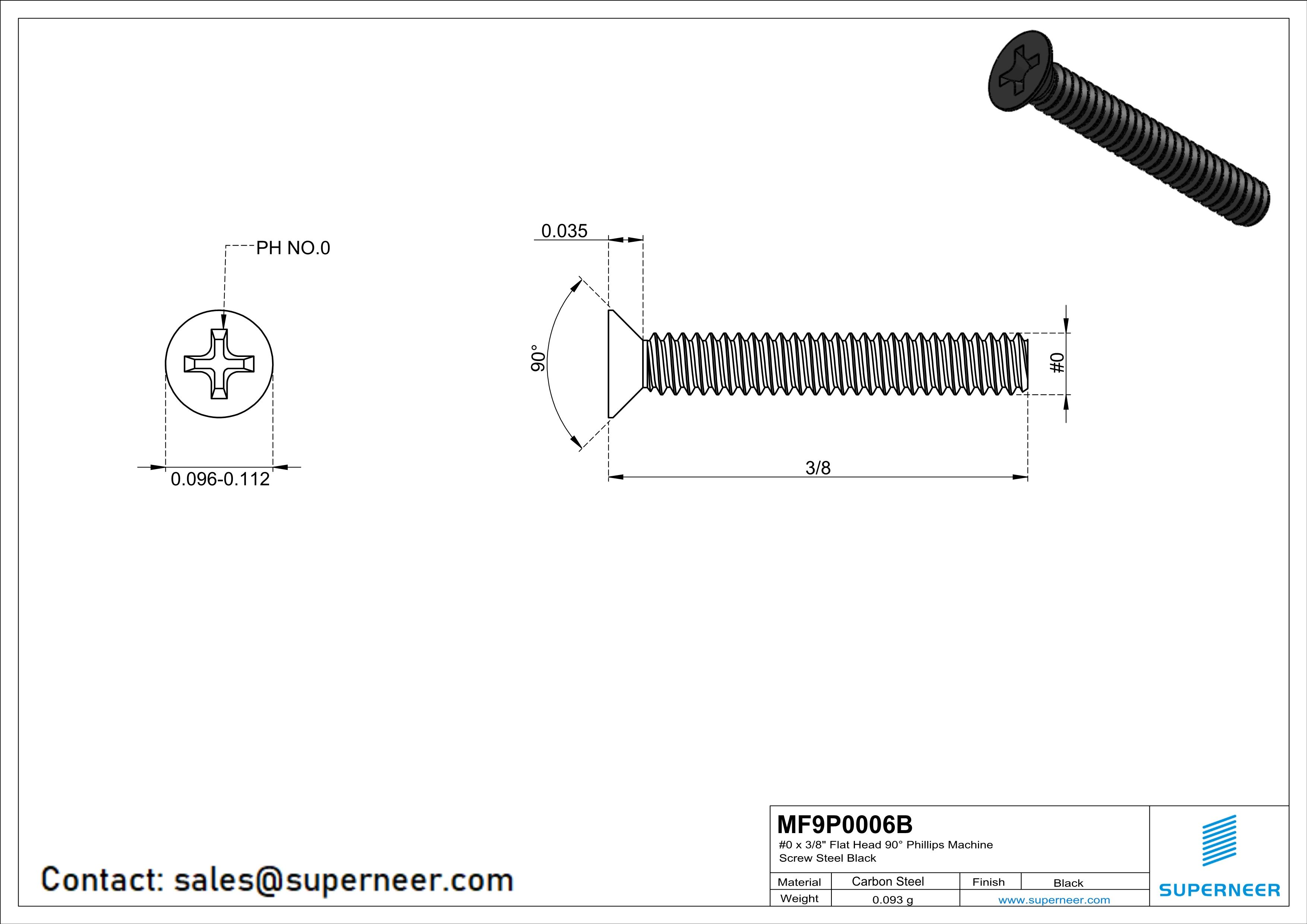 0-80 x 3/8" Flat Head 90°  Phillips Machine Screw Steel Black ANSI/ASME B18.6.3 