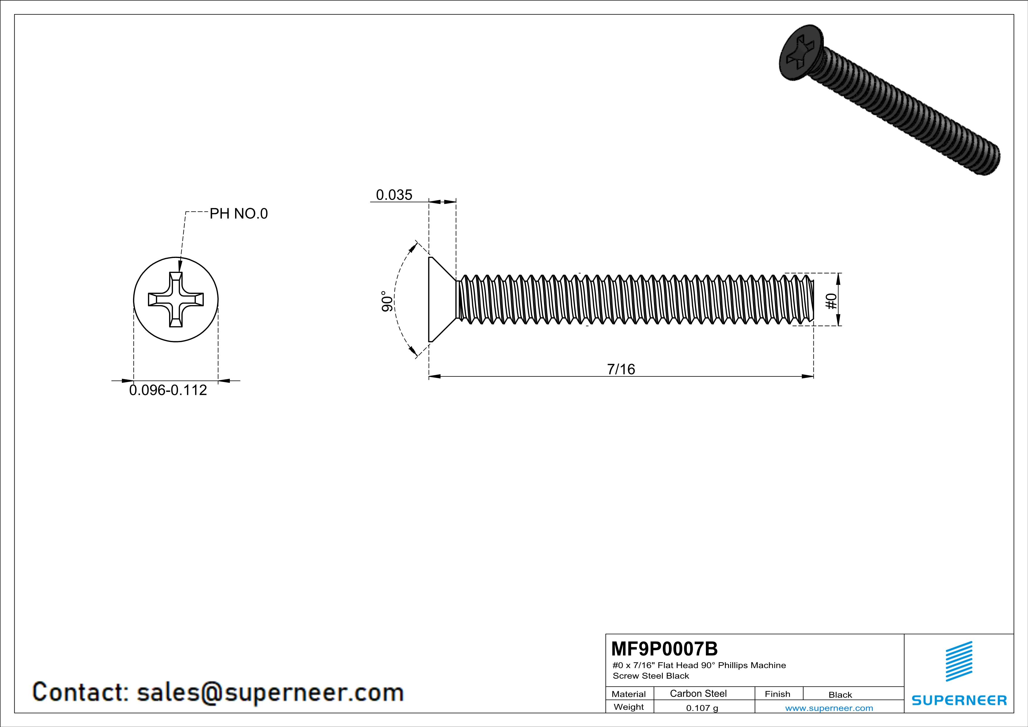 0-80 x 7/16" Flat Head 90°  Phillips Machine Screw Steel Black ANSI/ASME B18.6.3 