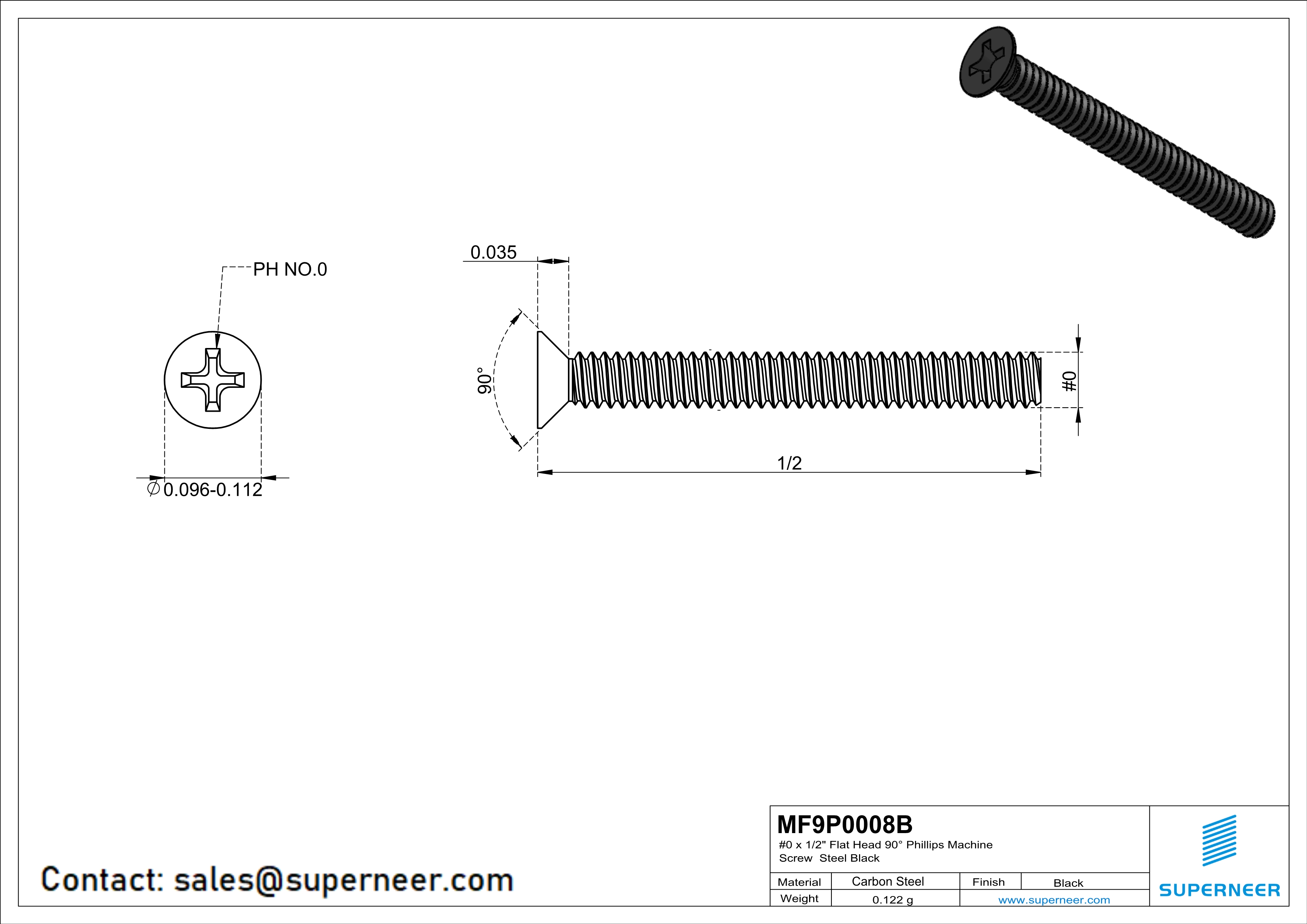 0-80 x 1/2" Flat Head 90° Phillips Machine Screw Steel Black ANSI/ASME B18.6.3 