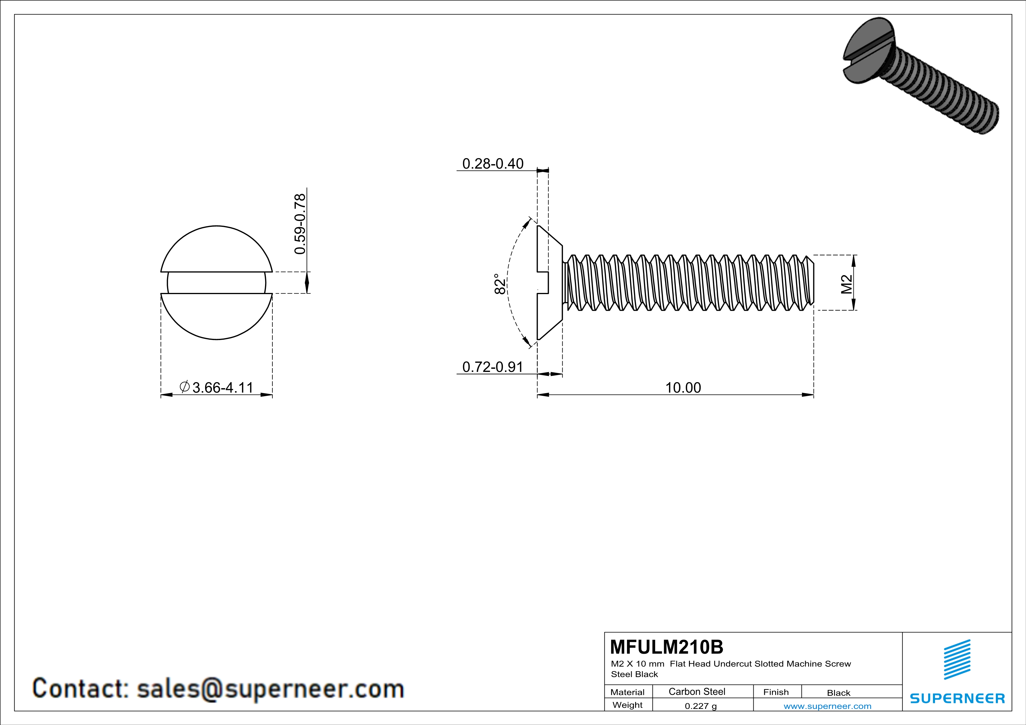 M2 x 10 mm Flat Head Undercut Slotted Machine Screw Steel Black