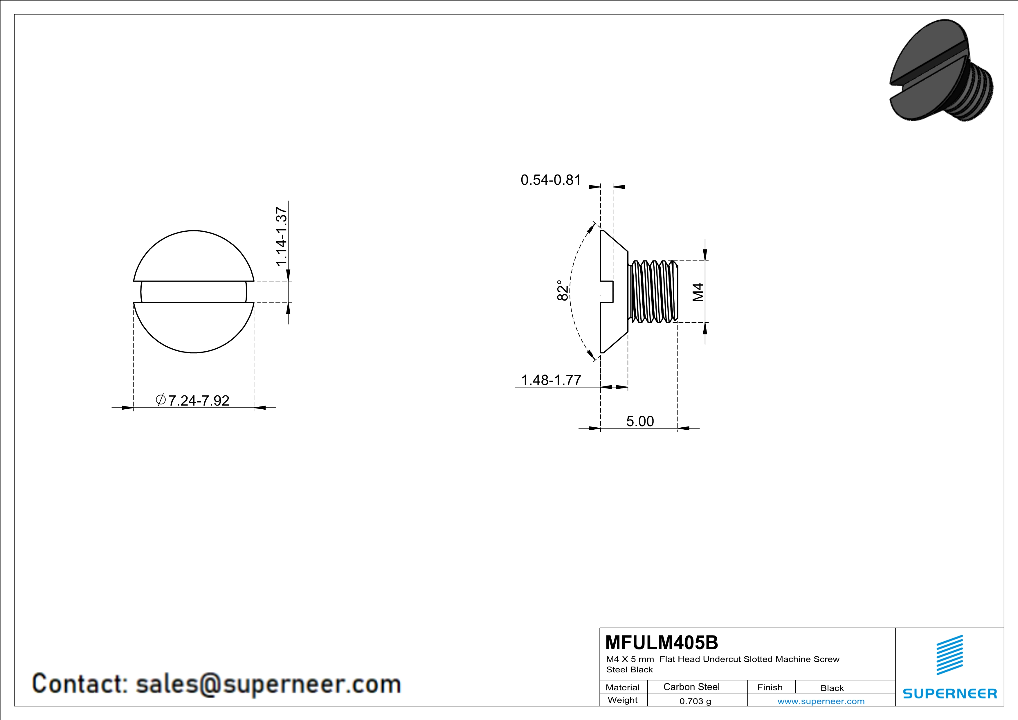 M4 x 5 mm Flat Head Undercut Slotted Machine Screw Steel Black