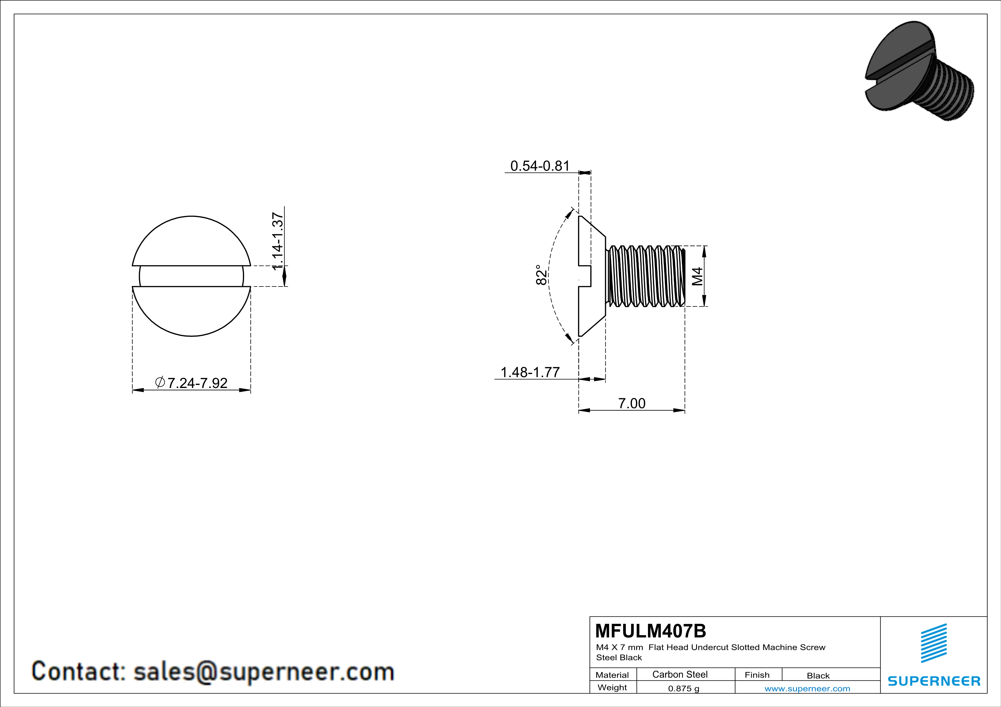 M4 x 7 mm Flat Head Undercut Slotted Machine Screw Steel Black