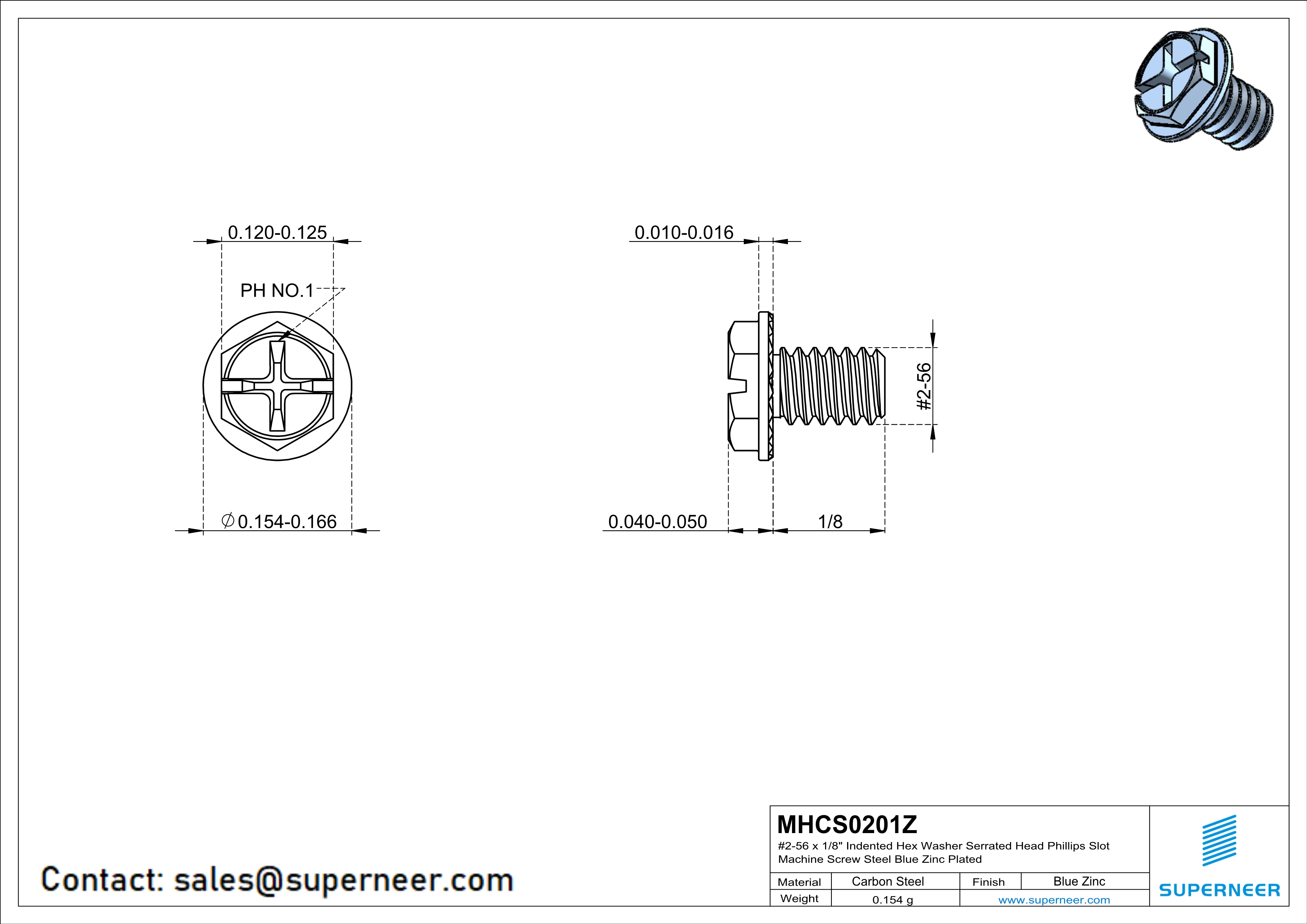 2-56 x 1/8" Indented Hex Washer Serrated Head Phillips Slot Machine Screw Steel Blue Zinc Plated