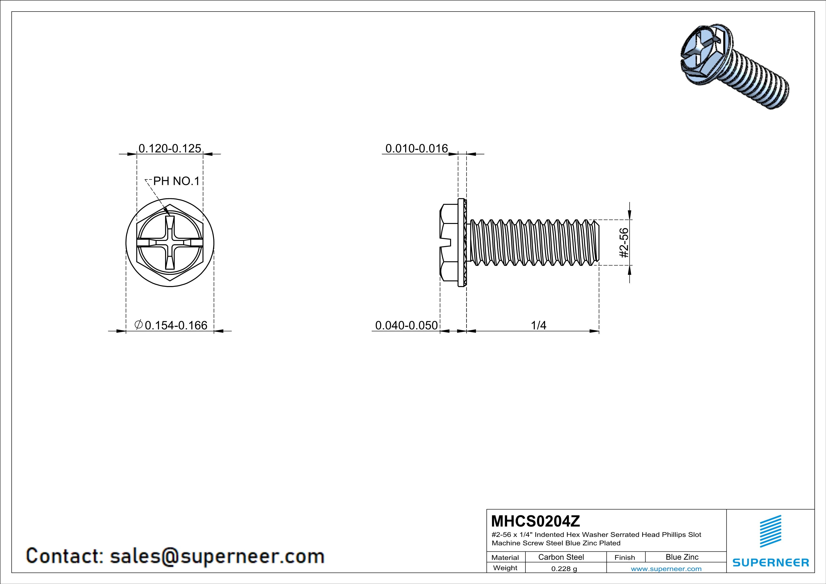 2-56 x 1/4" Indented Hex Washer Serrated Head Phillips Slot Machine Screw Steel Blue Zinc Plated