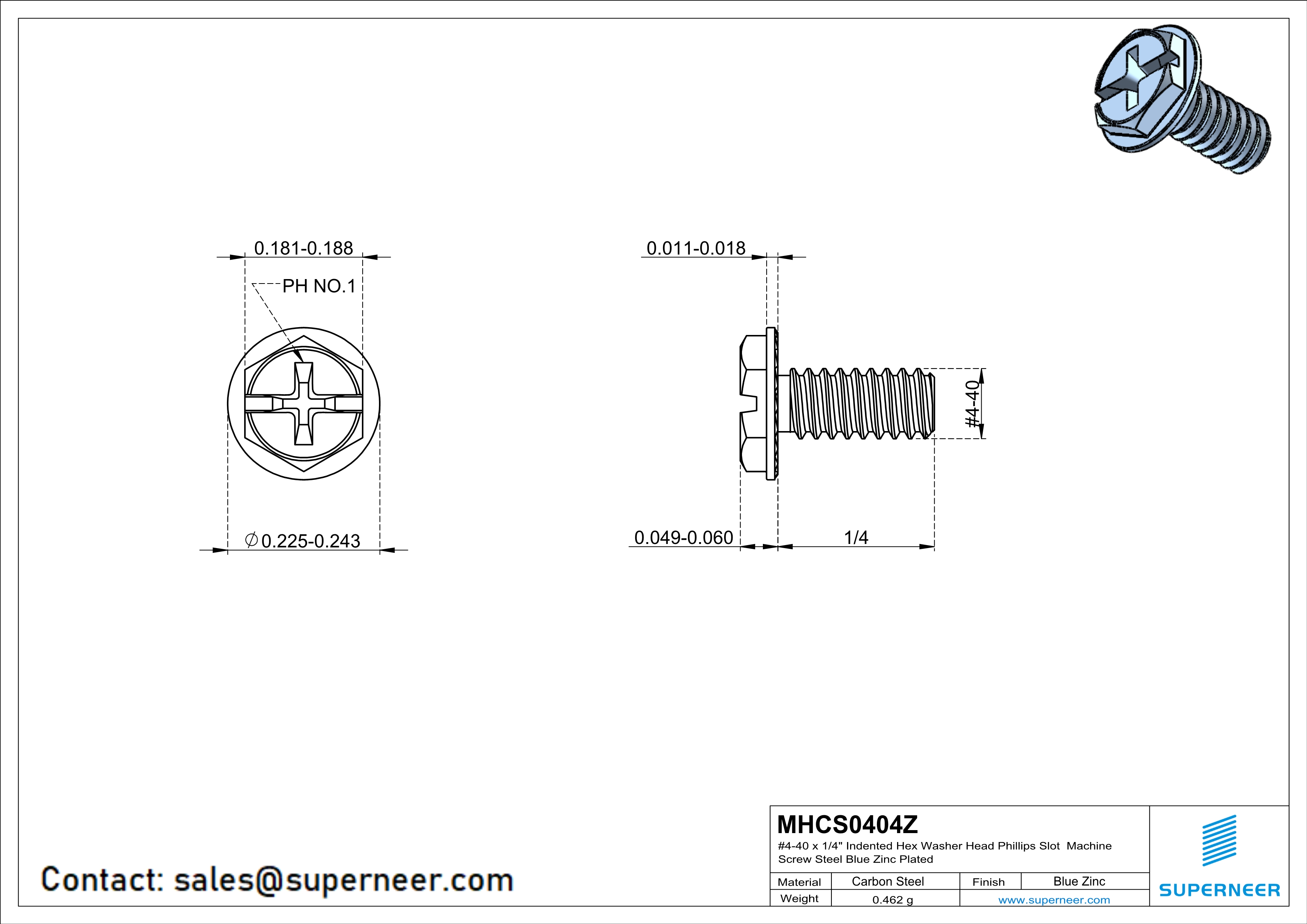 4-40 x 1/4" Indented Hex Washer Serrated Head Phillips Slot Machine Screw Steel Blue Zinc Plated