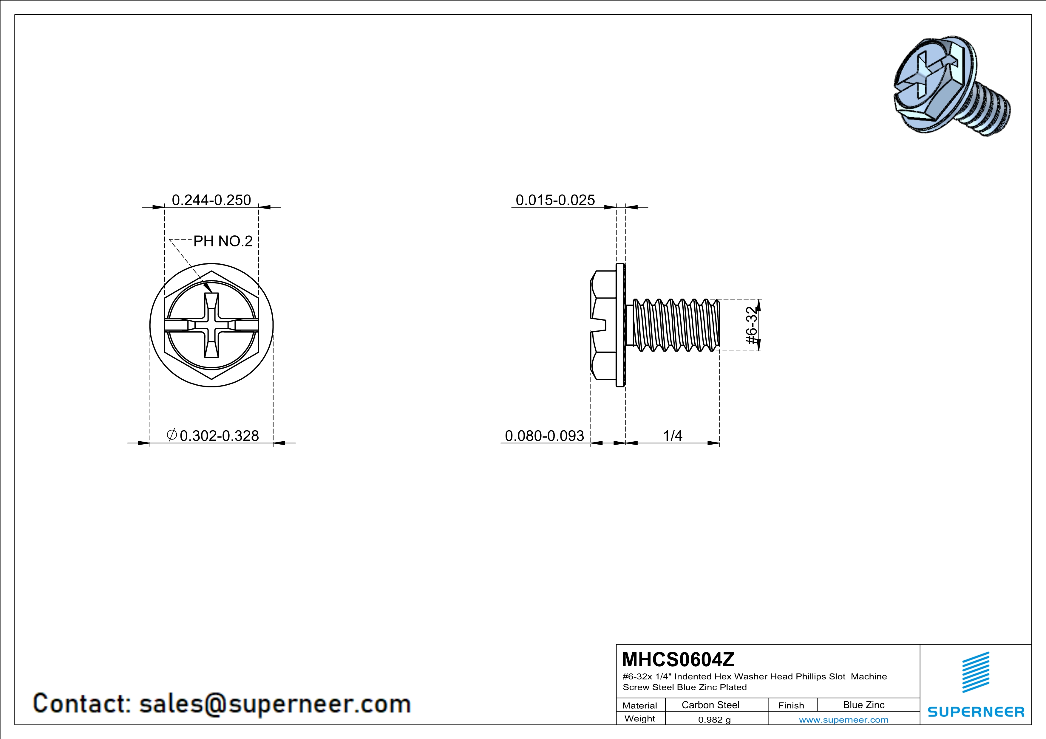 6-32 x 1/4" Indented Hex Washer Serrated Head Phillips Slot Machine Screw Steel Blue Zinc Plated