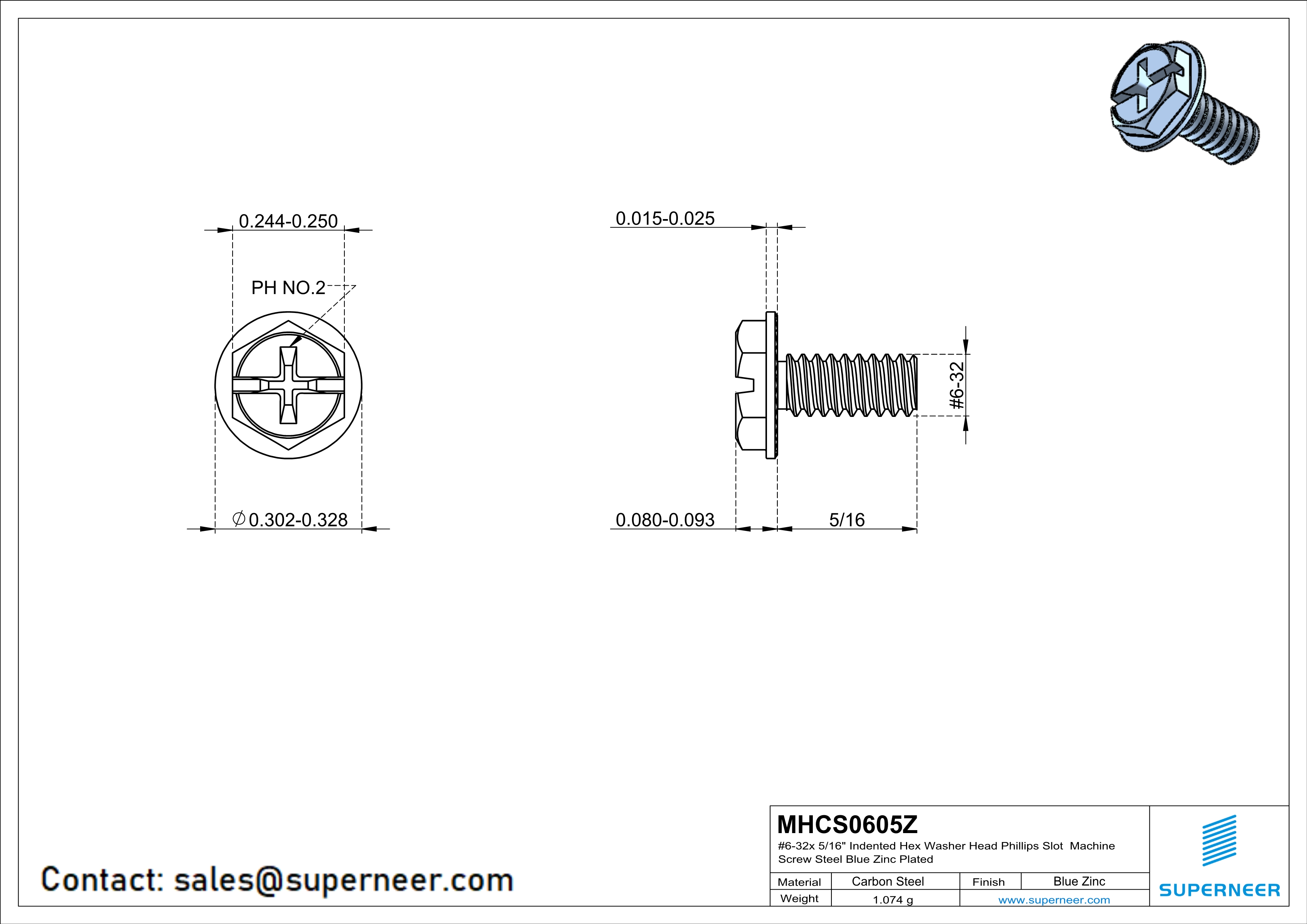 6-32 x 5/16" Indented Hex Washer Serrated Head Phillips Slot Machine Screw Steel Blue Zinc Plated