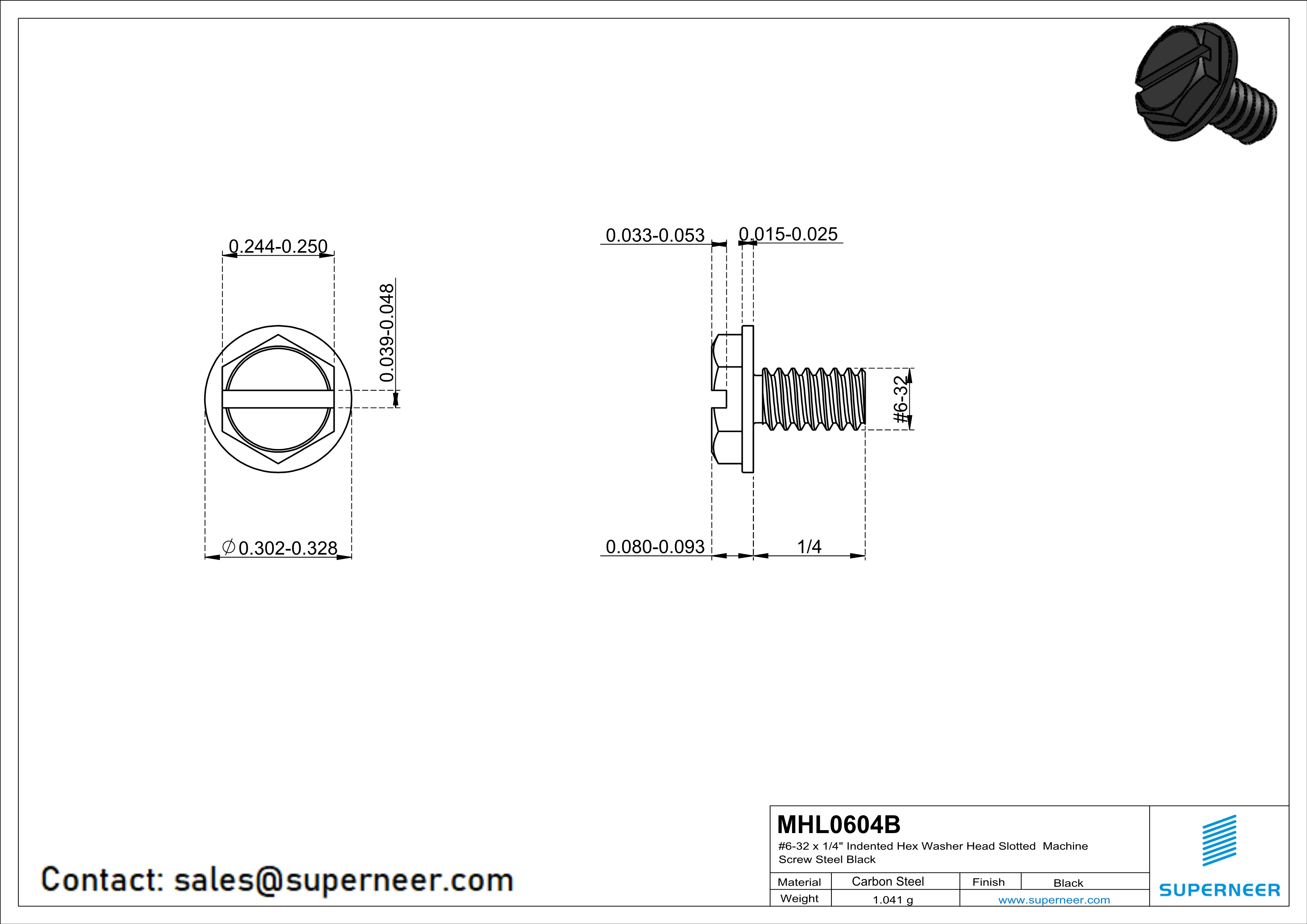 6-32 x 1/4" Indented Hex Washer Head Slotted Machine Screw Steel Black