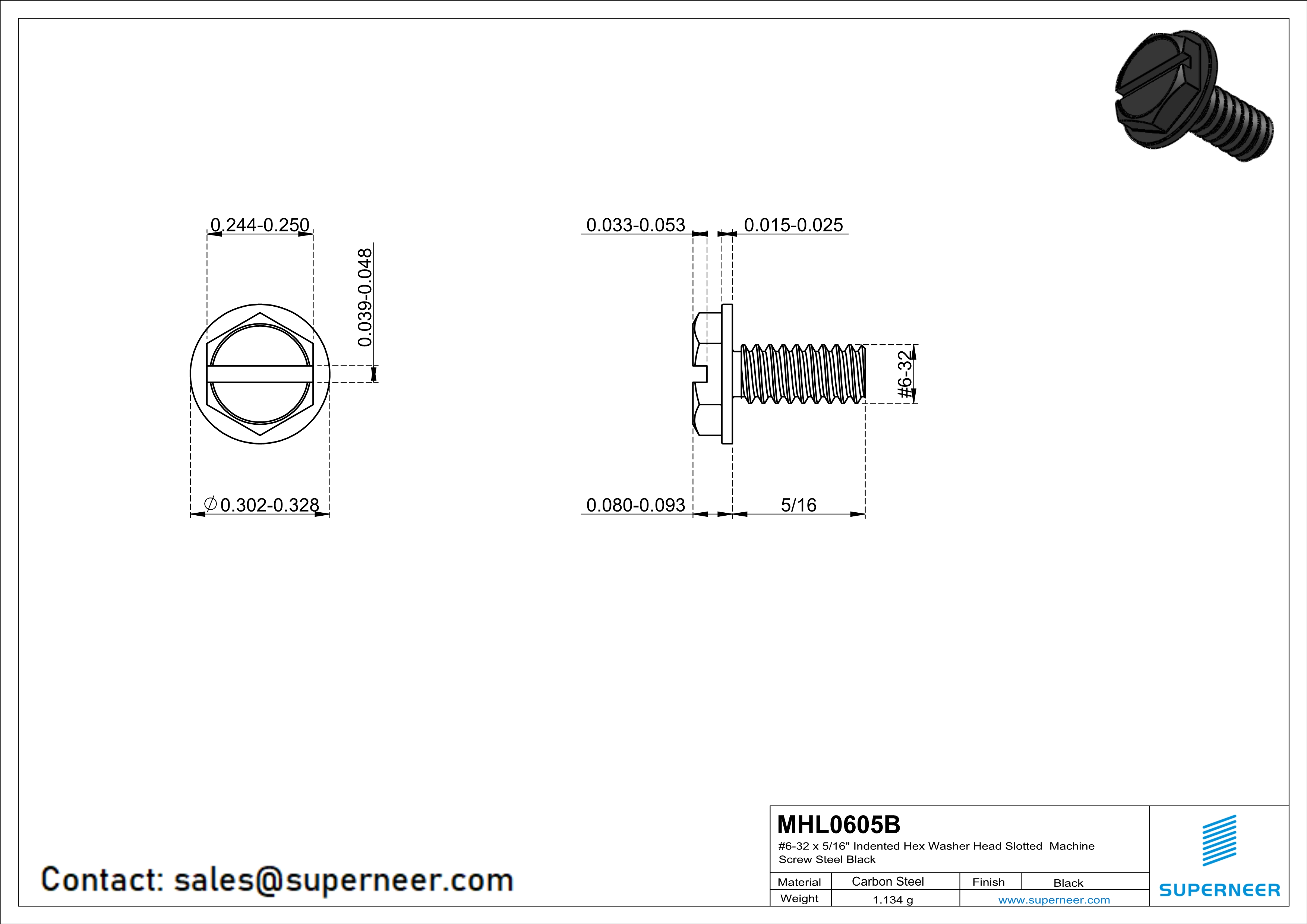 6-32 x 5/16" Indented Hex Washer Head Slotted Machine Screw Steel Black