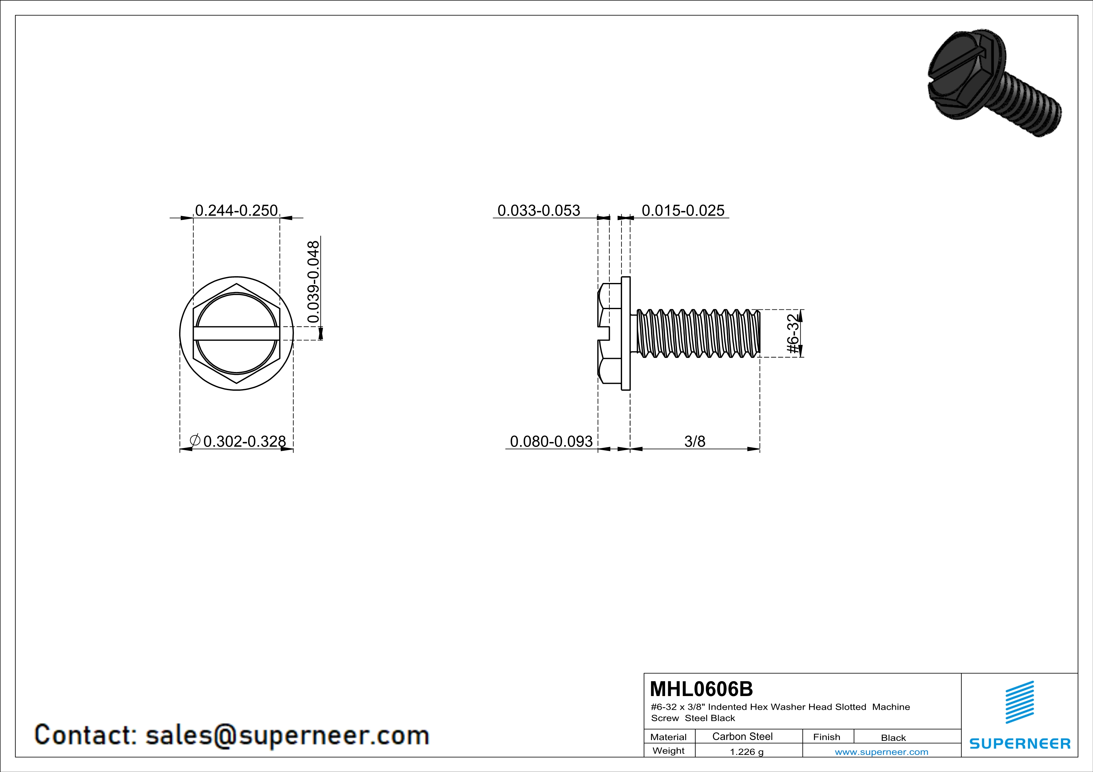 6-32 x 3/8" Indented Hex Washer Head Slotted Machine Screw Steel Black