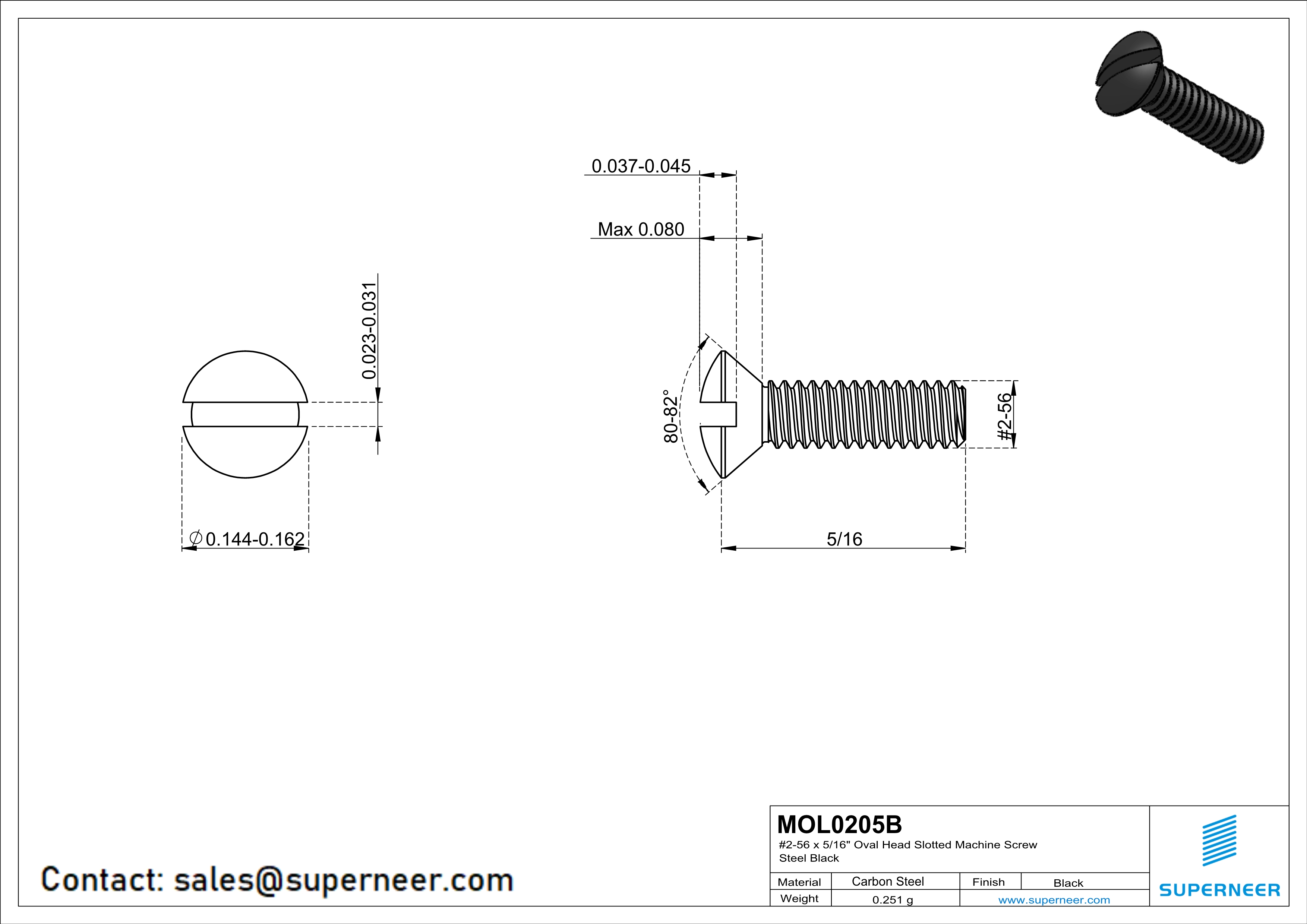 2-56 x 5/16" Oval Head Slotted Machine Screw Steel Black