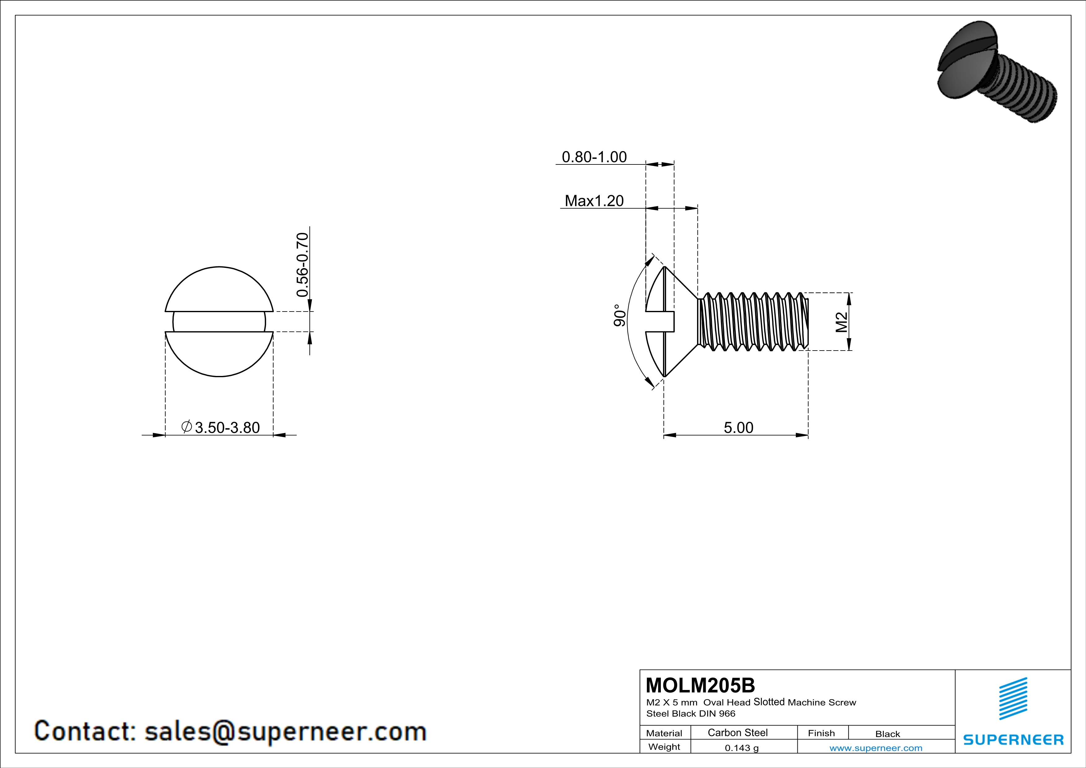 M2 x 5 mm Oval Head Slotted Machine Screw Steel Black DIN 964