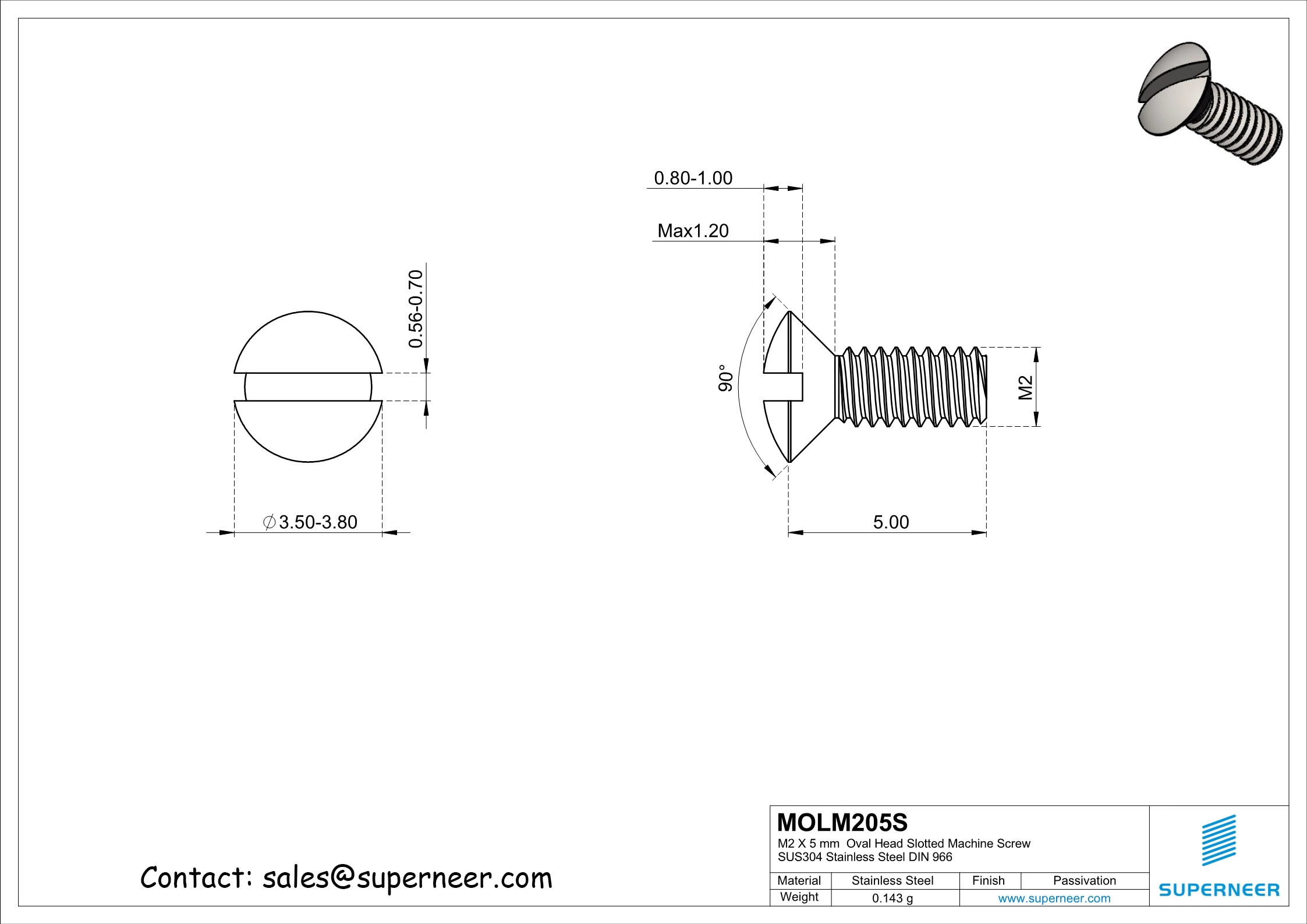 M2 x 5 mm Oval Head Slotted Machine Screw SUS304 Stainless Steel Inox DIN 964