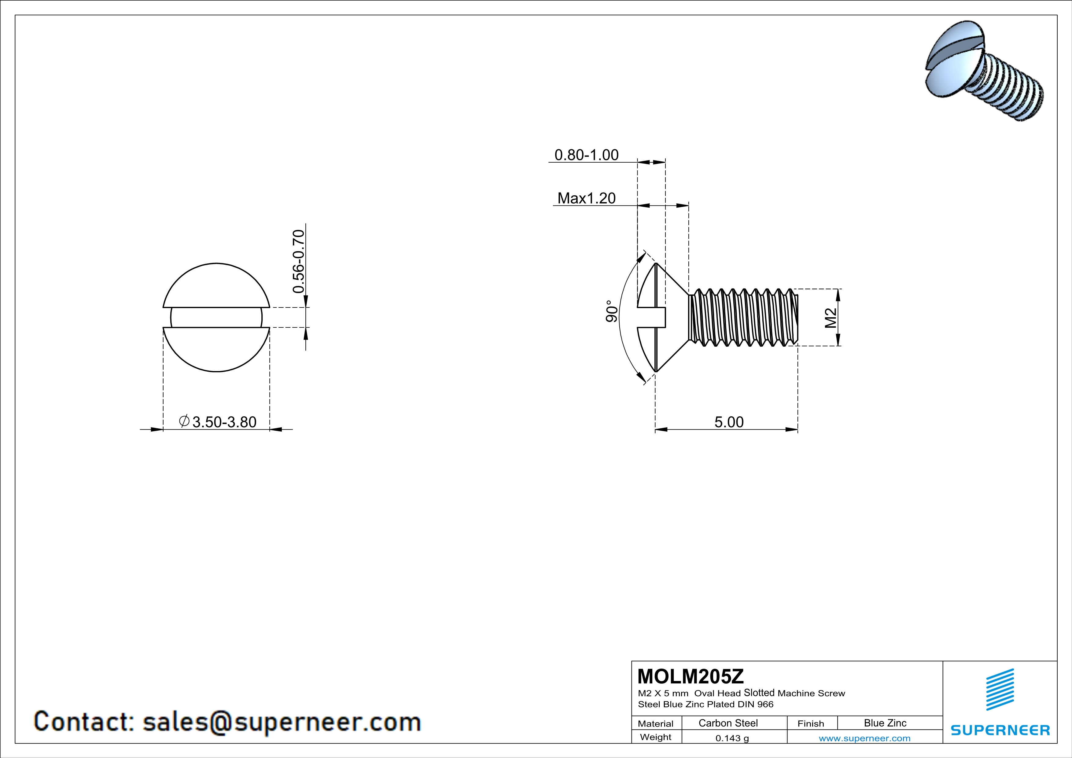 M2 x 5 mm Oval Head Slotted Machine Screw Steel Blue Zinc Plated DIN 964