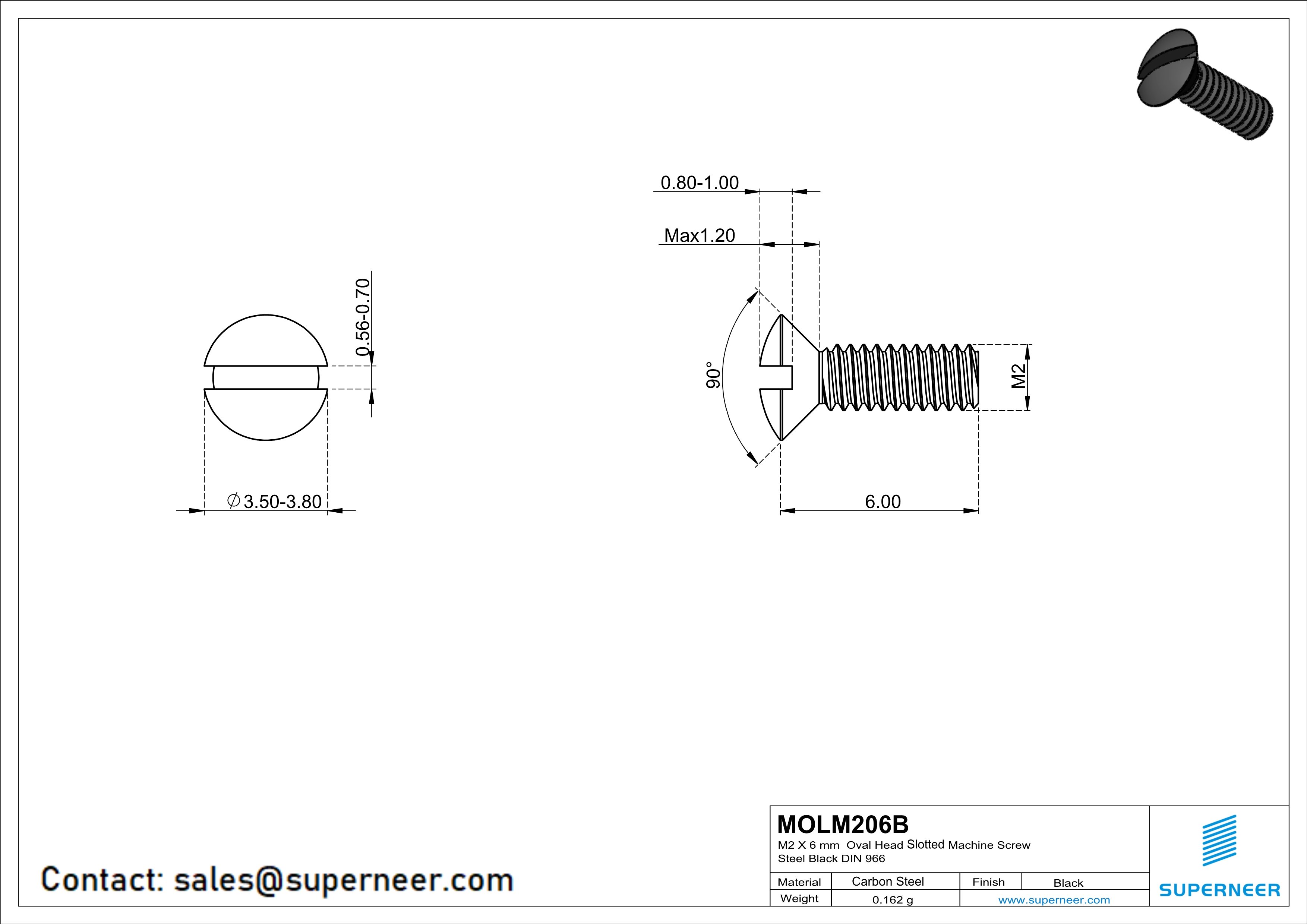 M2 x 6 mm Oval Head Slotted Machine Screw Steel Black DIN 964