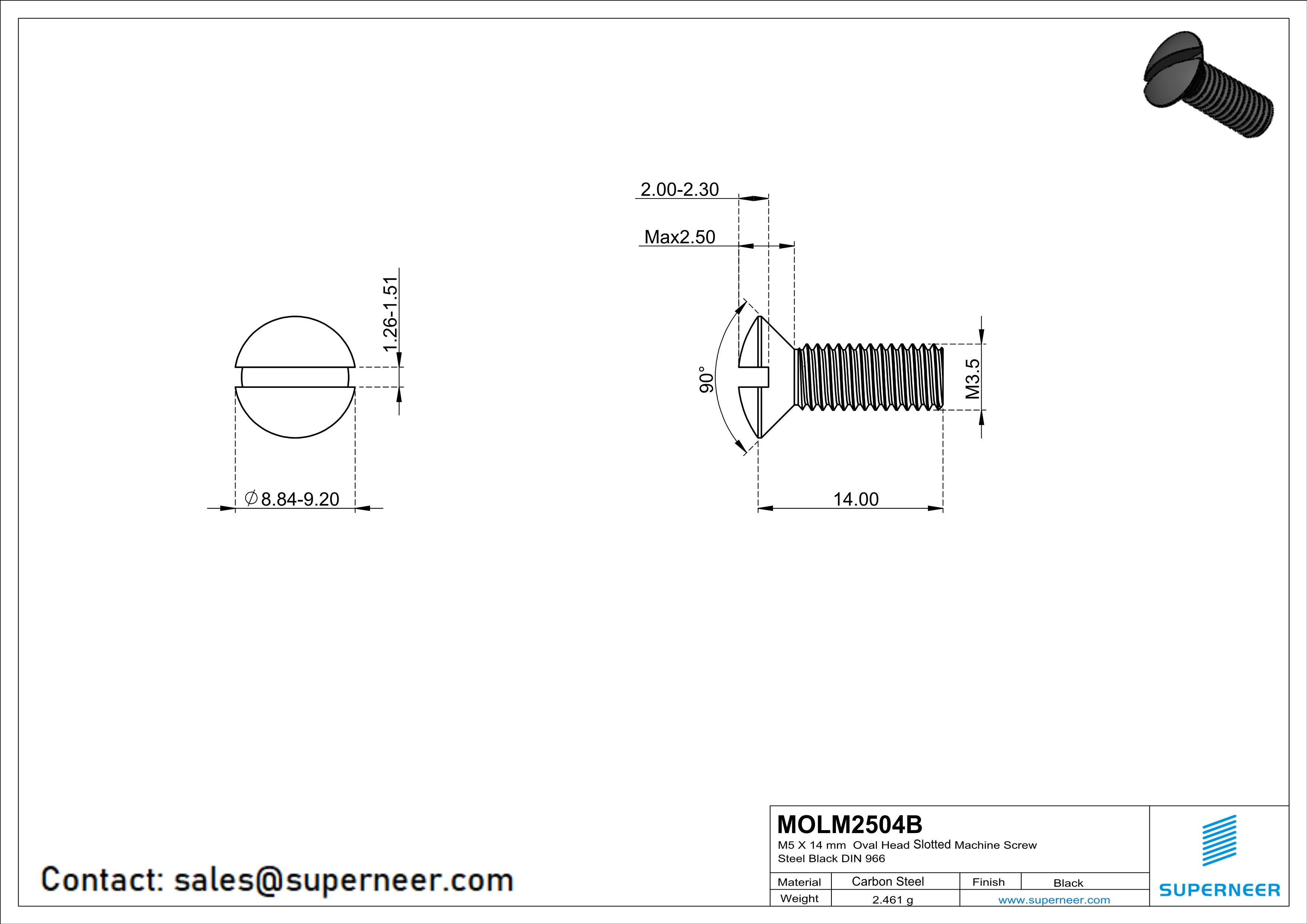 M2.5 x 4 mm Oval Head Slotted Machine Screw Steel Black DIN 964