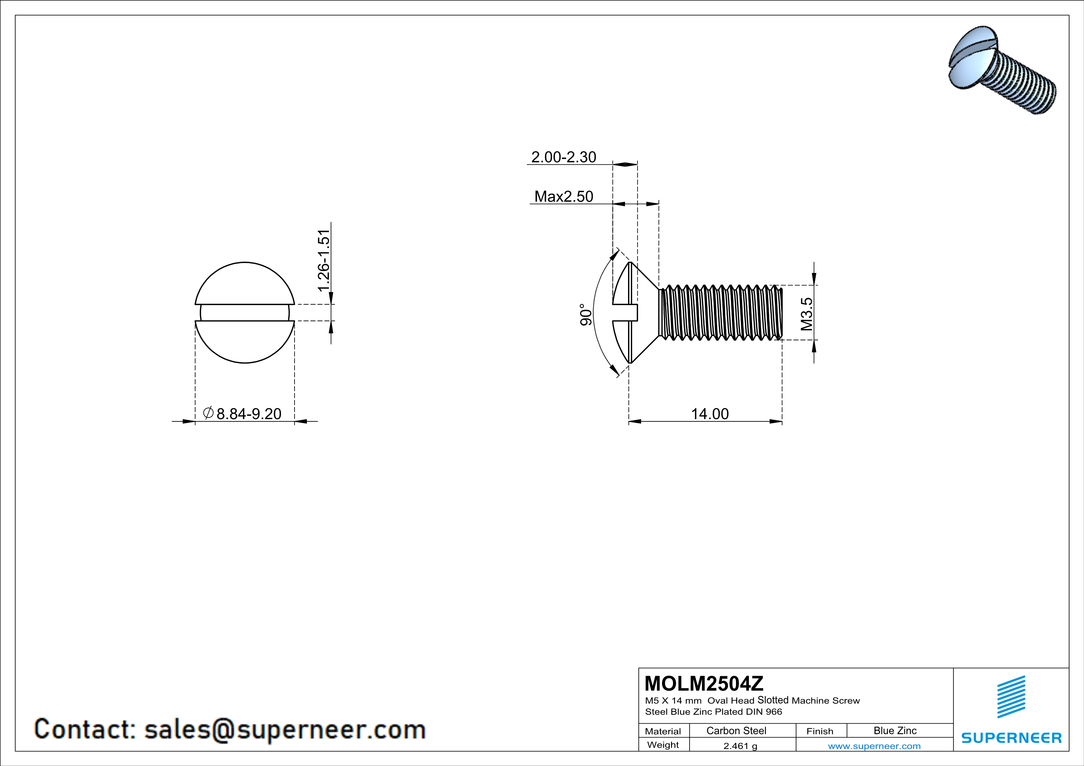 M2.5 x 4 mm Oval Head Slotted Machine Screw Steel Blue Zinc Plated DIN 964