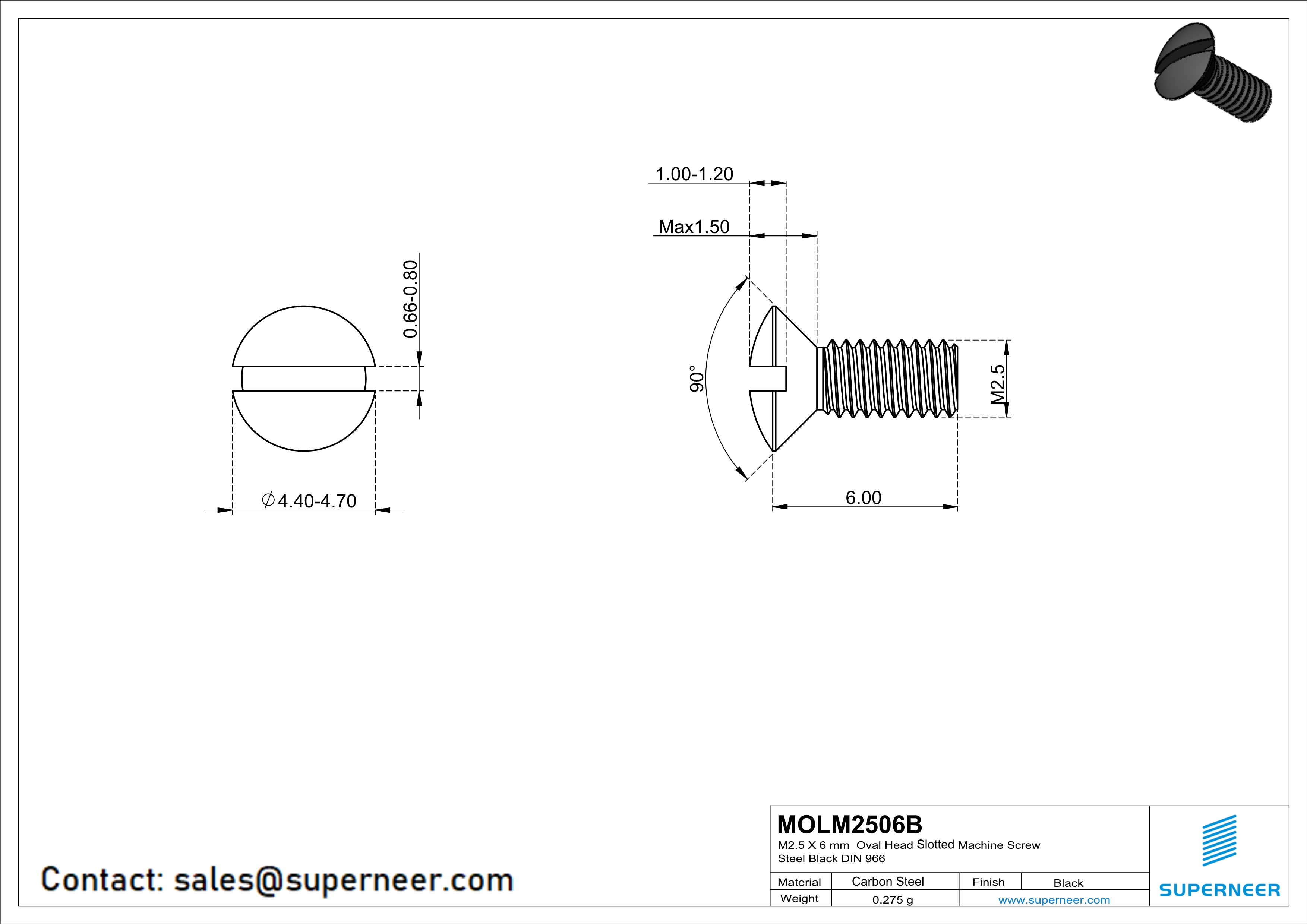 M2.5 x 6 mm Oval Head Slotted Machine Screw Steel Black DIN 964