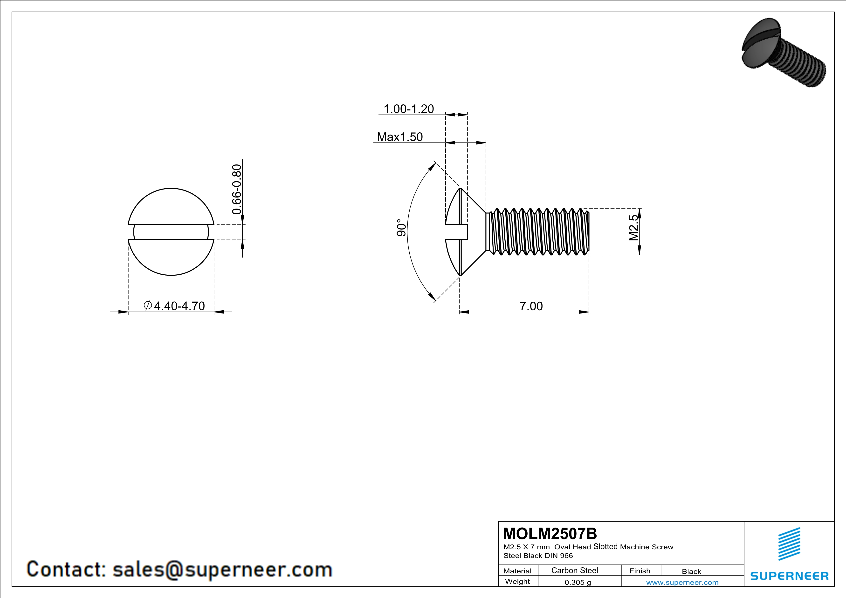 M2.5 x 7 mm Oval Head Slotted Machine Screw Steel Black DIN 964