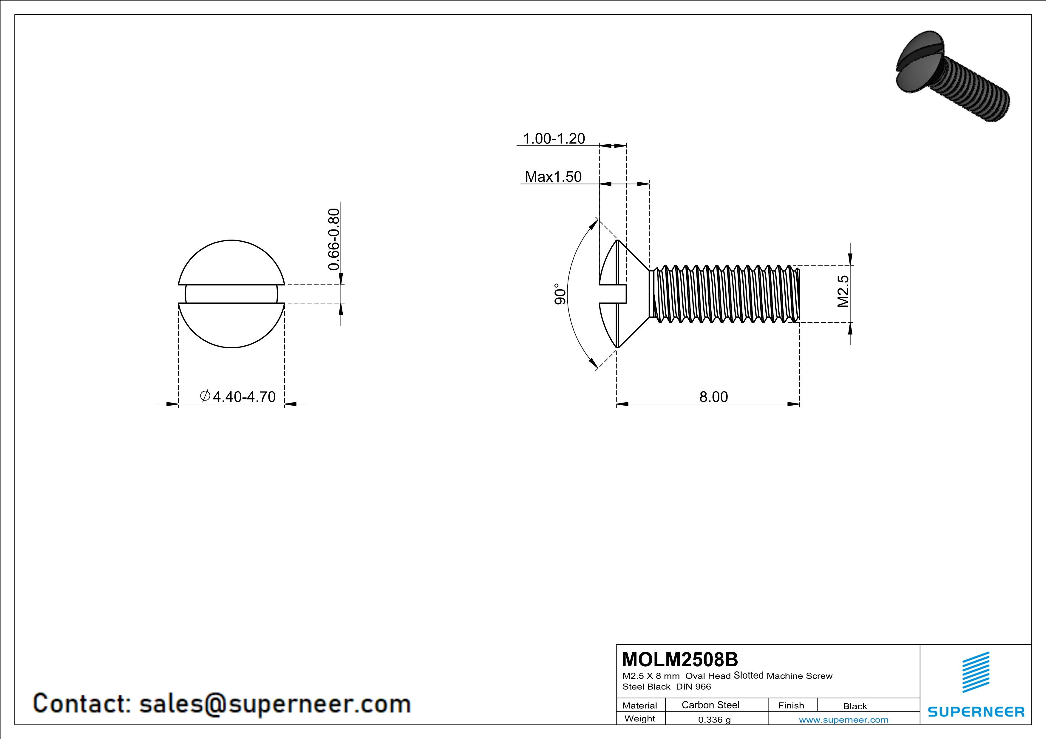 M2.5 x 8 mm Oval Head Slotted Machine Screw Steel Black DIN 964