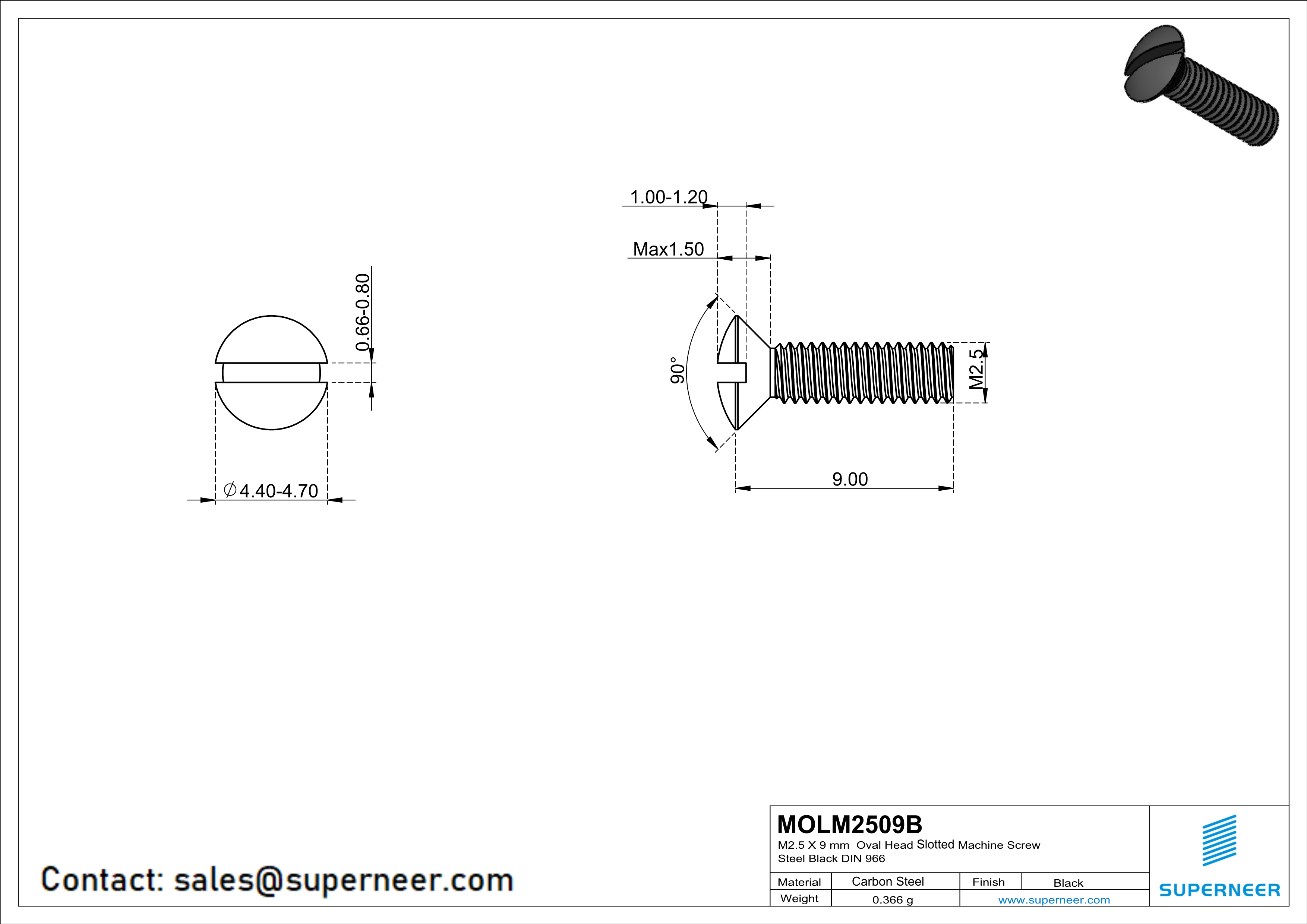 M2.5 x 9 mm Oval Head Slotted Machine Screw Steel Black DIN 964