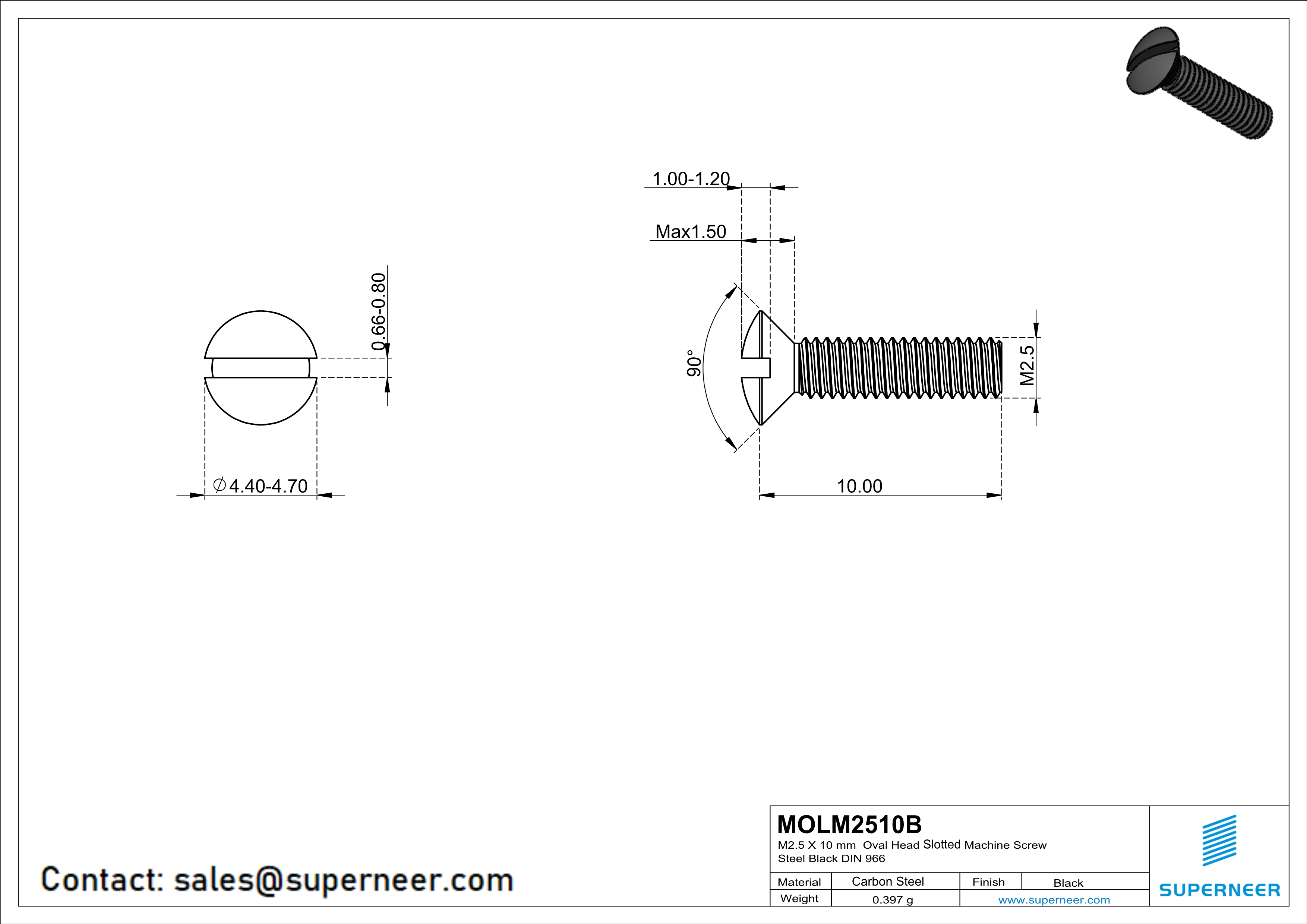 M2.5 x 10 mm Oval Head Slotted Machine Screw Steel Black DIN 964