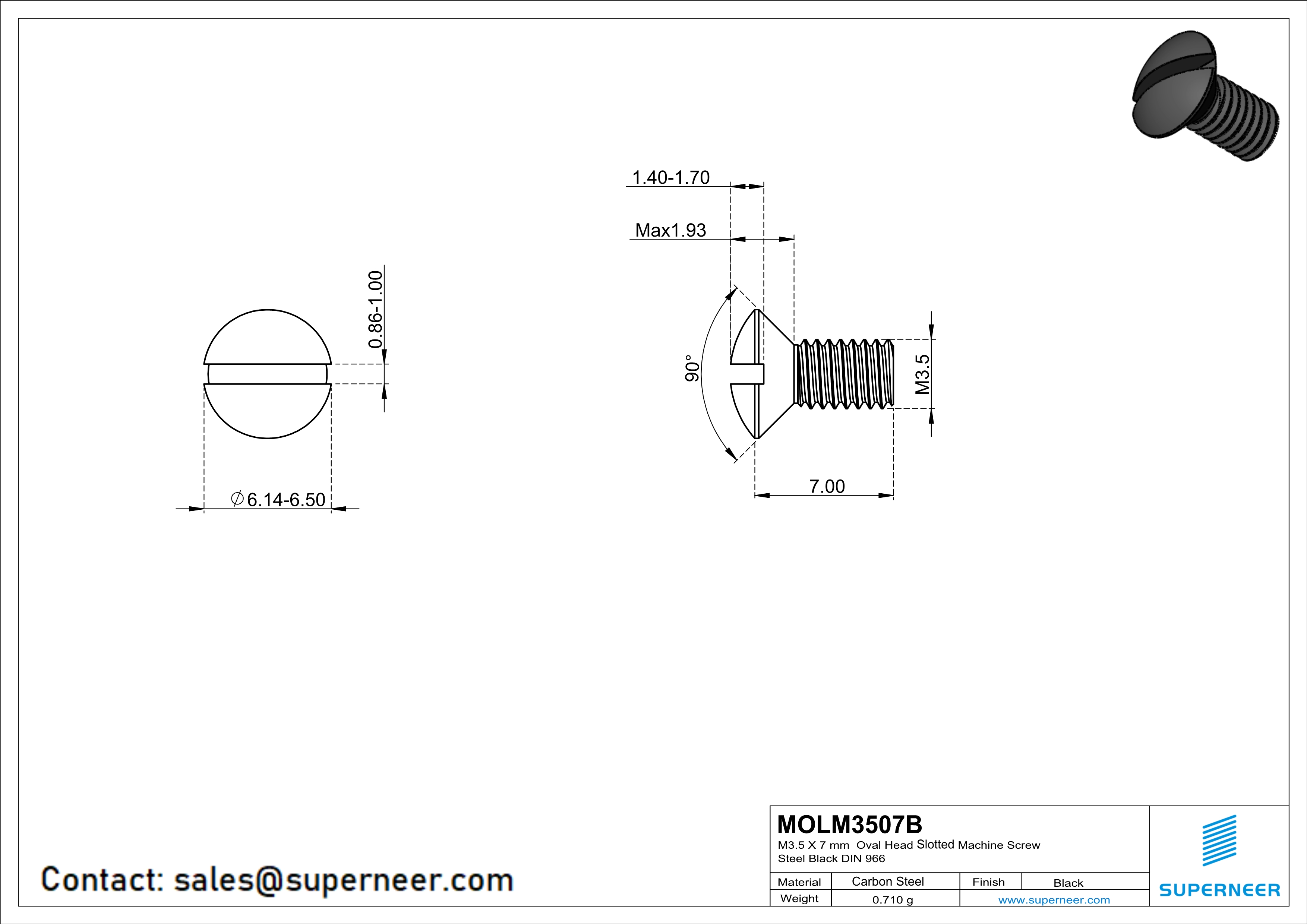 M3.5 x 7 mm Oval Head Slotted Machine Screw Steel Black DIN 964