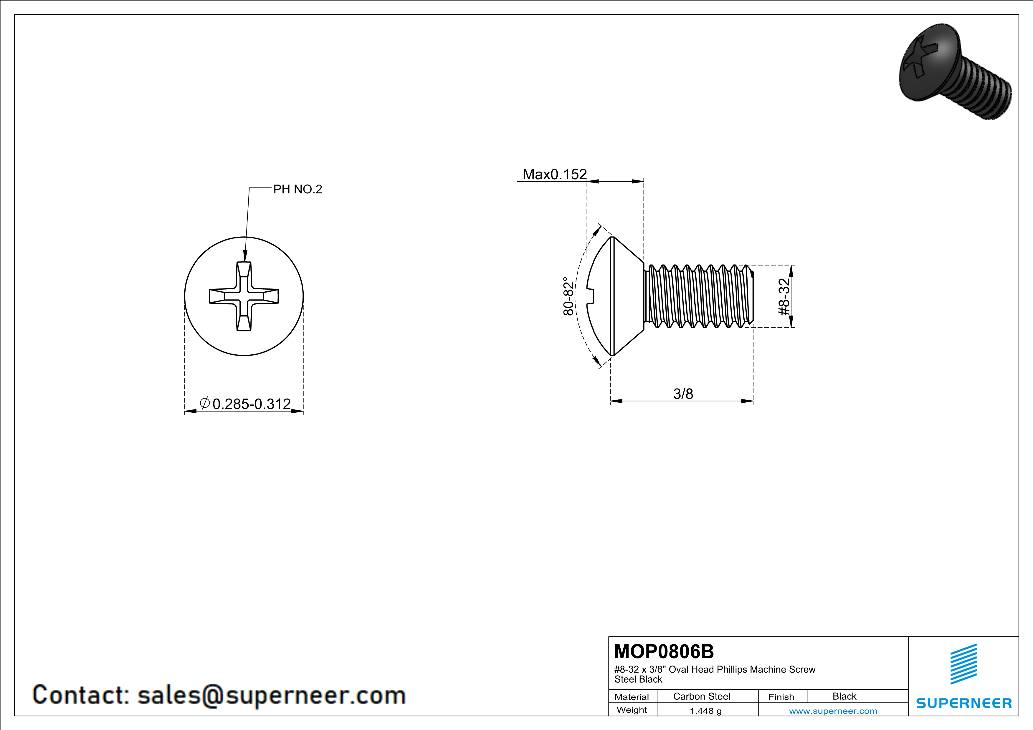 8-32 x 3/8" Oval Head Phillips Machine Screw Steel Black