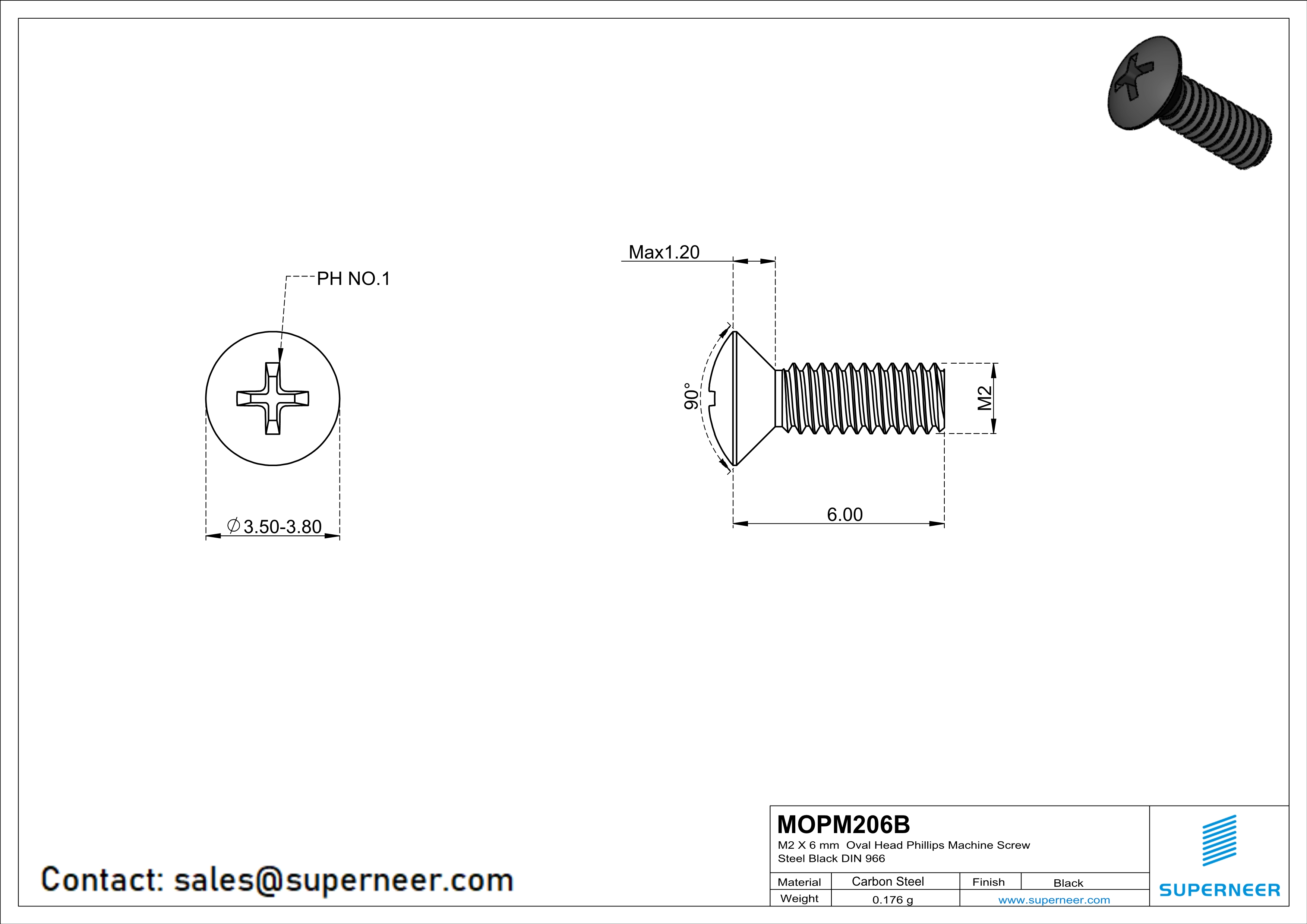 M2 x 6 mm Oval Head Phillips Machine Screw Steel Black DIN 966