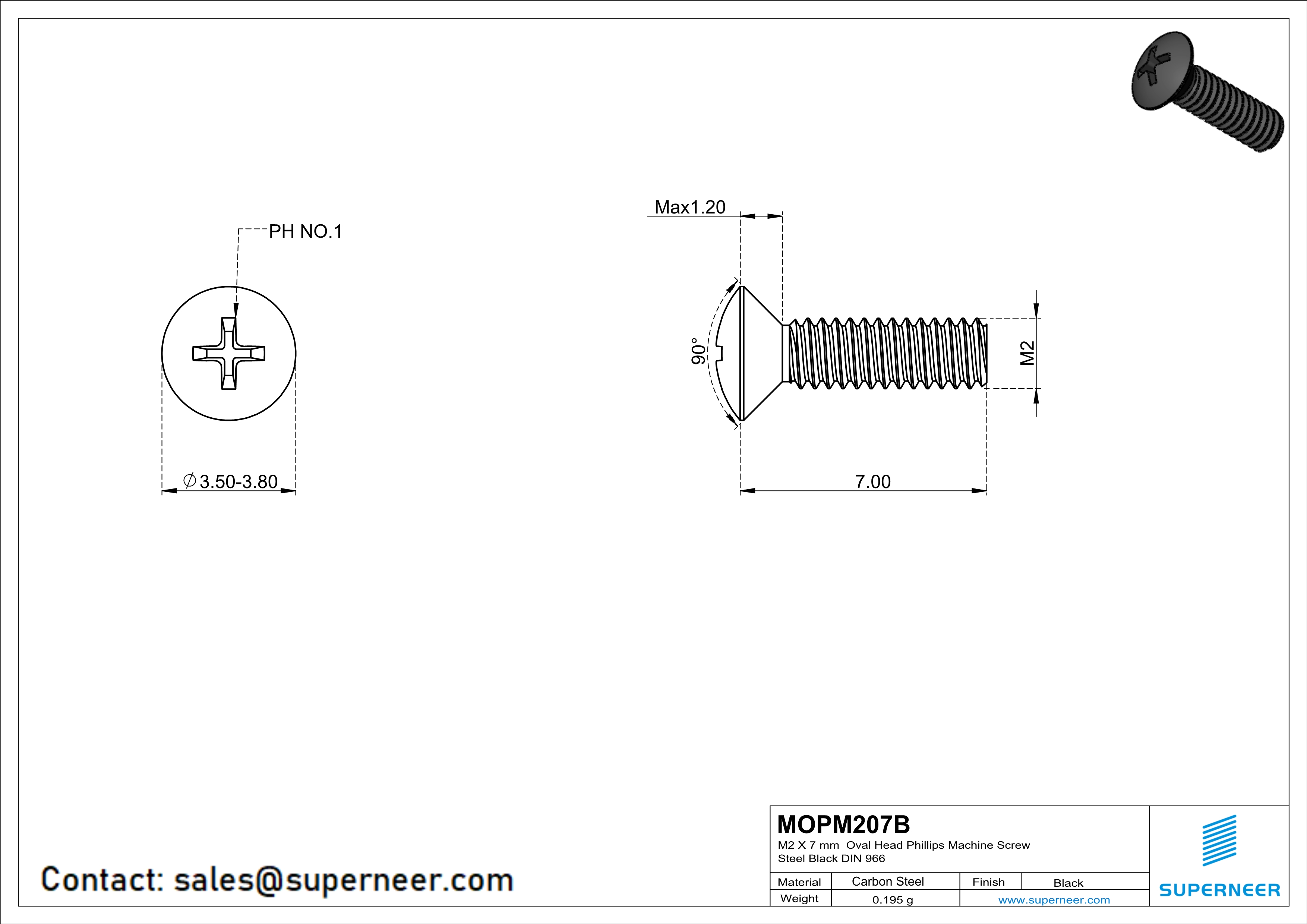 M2 x 7 mm Oval Head Phillips Machine Screw Steel Black DIN 966