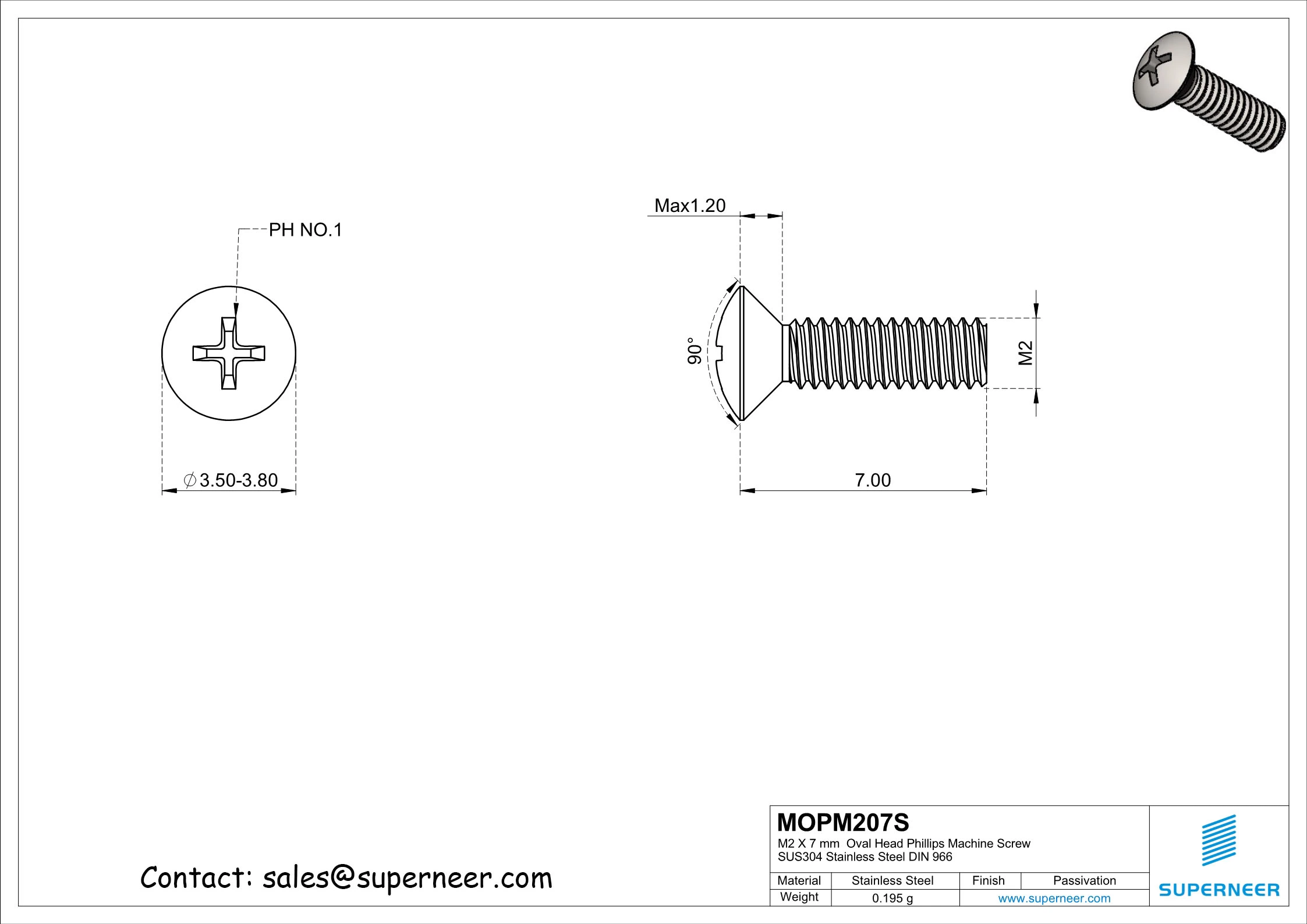 M2 x 7 mm  Oval Head Phillips Machine Screw SUS304 Stainless Steel Inox DIN 966