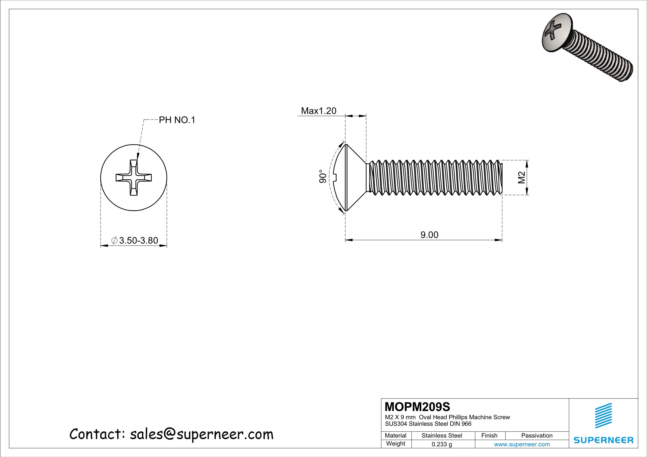 M2 x 9 mm  Oval Head Phillips Machine Screw SUS304 Stainless Steel Inox DIN 966