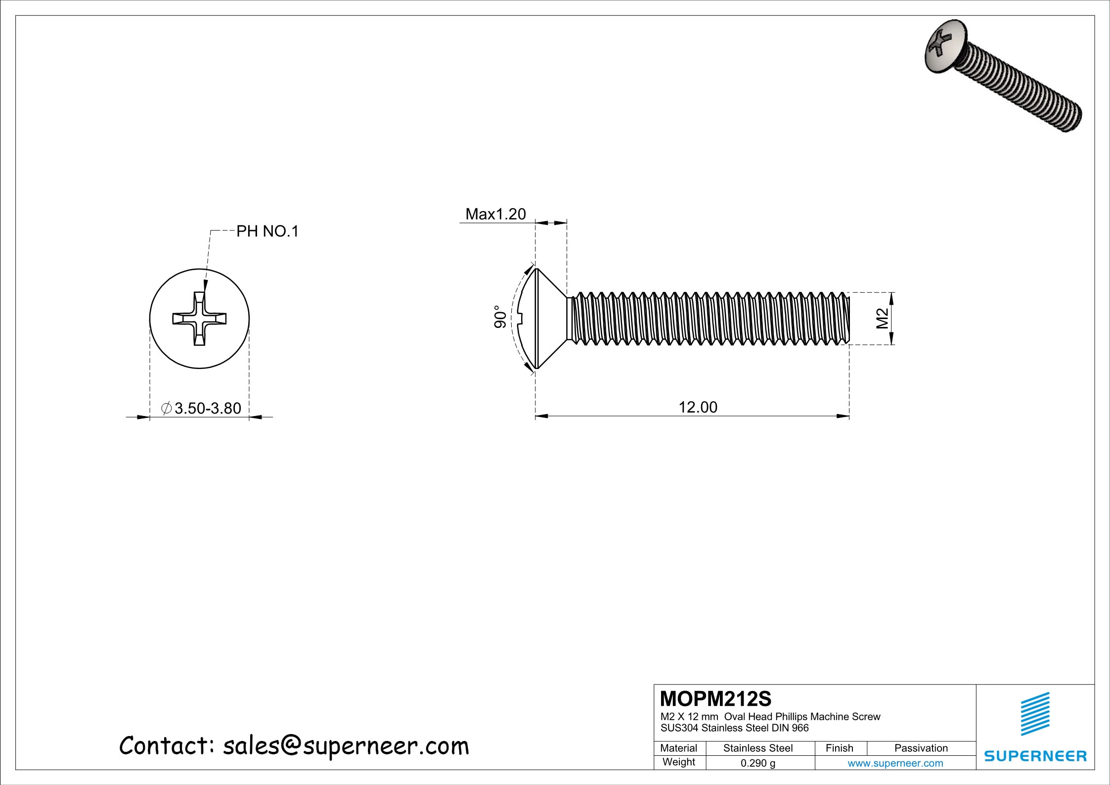 M2 x 12 mm  Oval Head Phillips Machine Screw SUS304 Stainless Steel Inox DIN 966