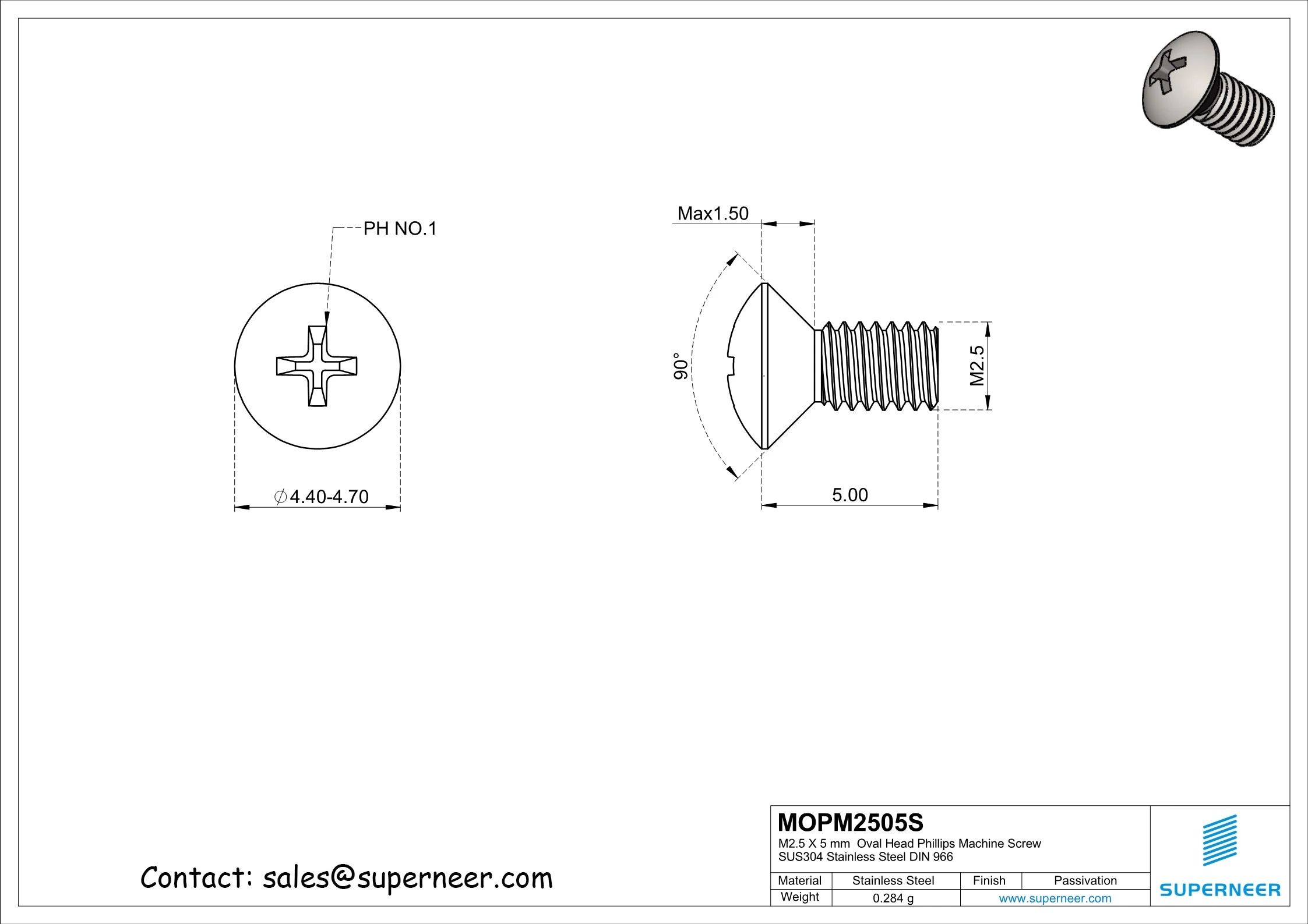 M2.5 x 5 mm  Oval Head Phillips Machine Screw SUS304 Stainless Steel Inox DIN 966