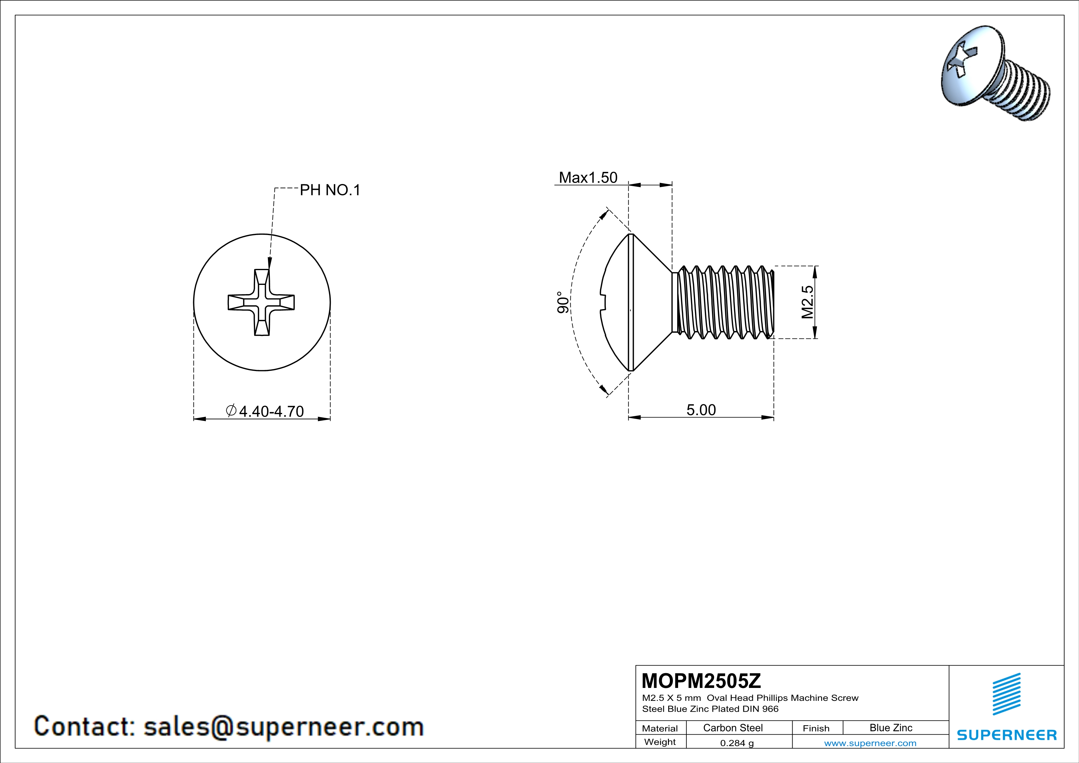 M2.5 x 5 mm Oval Head Phillips Machine Screw Steel Blue Zinc Plated DIN 966