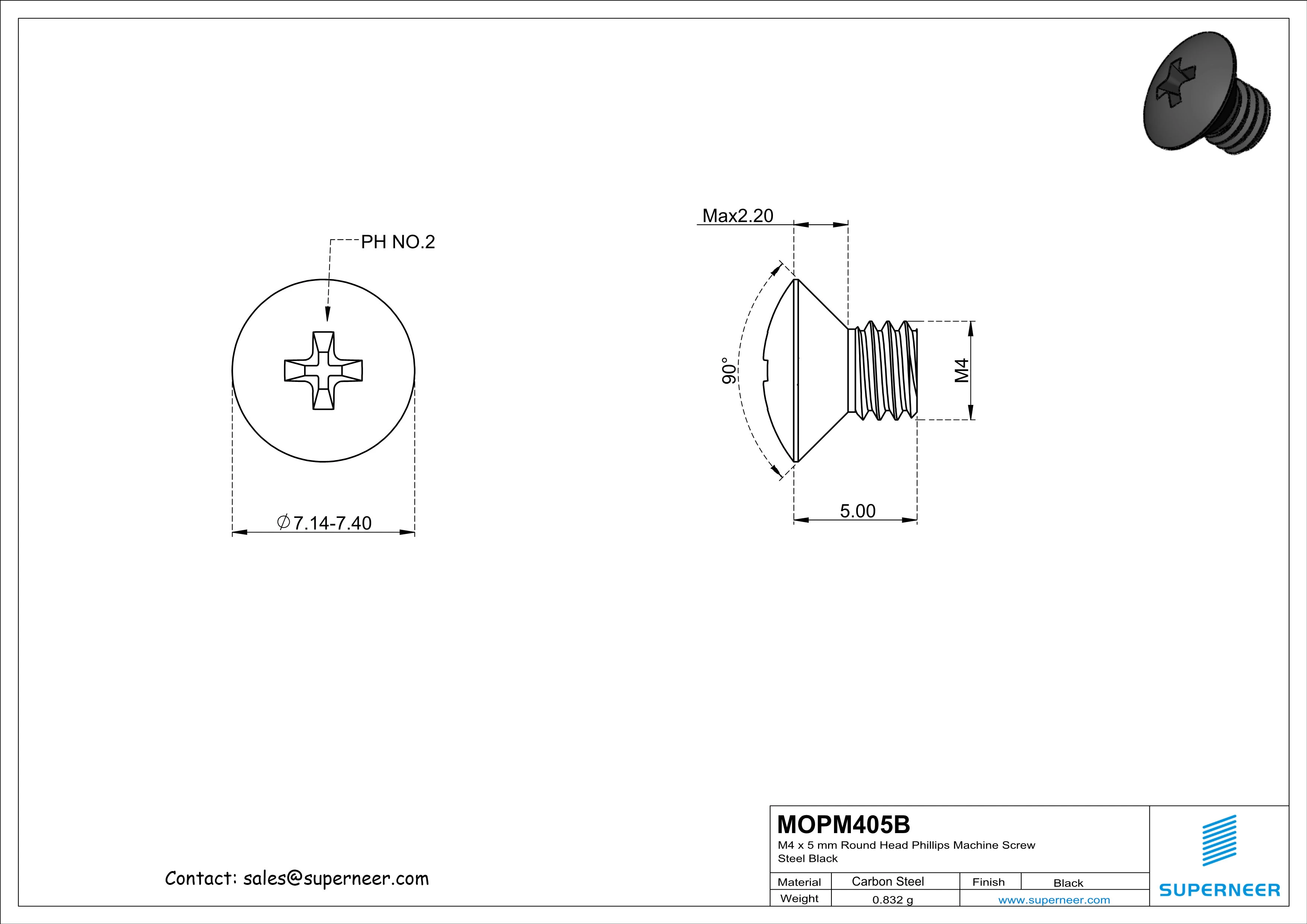 M4 x 5 mm Oval Head Phillips Machine Screw Steel Black DIN 966