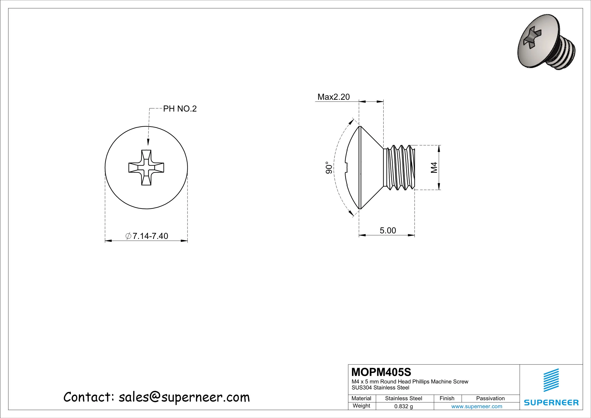 M4 x 5 mm  Oval Head Phillips Machine Screw SUS304 Stainless Steel Inox DIN 966