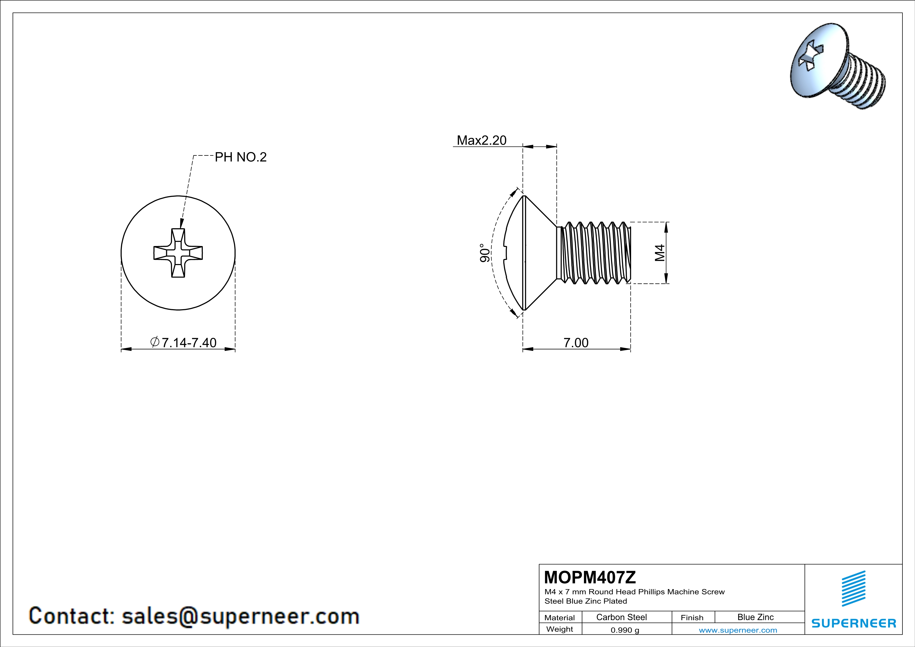 M4 x 7 mm Oval Head Phillips Machine Screw Steel Blue Zinc Plated DIN 966