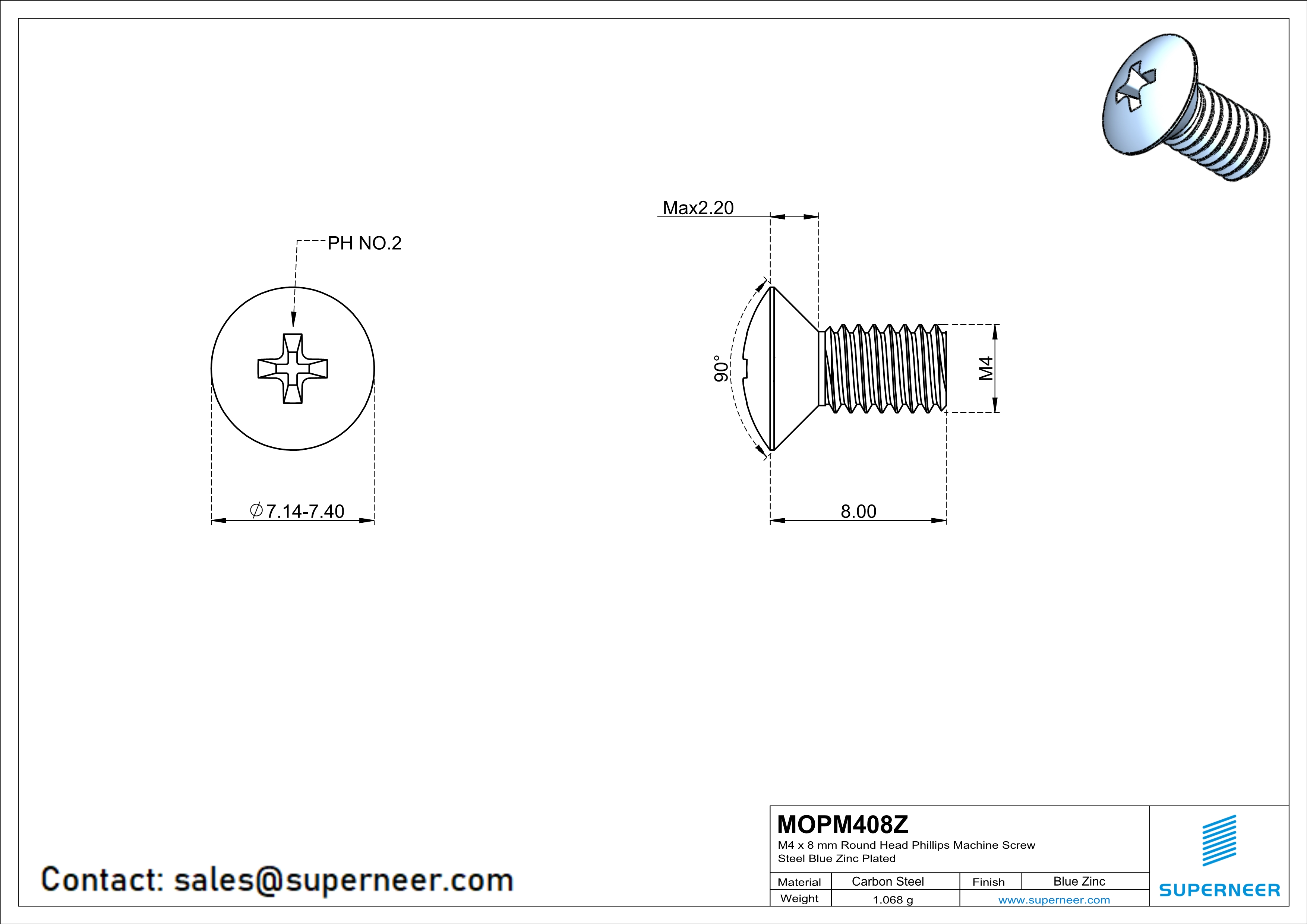 M4 x 8 mm Oval Head Phillips Machine Screw Steel Blue Zinc Plated DIN 966