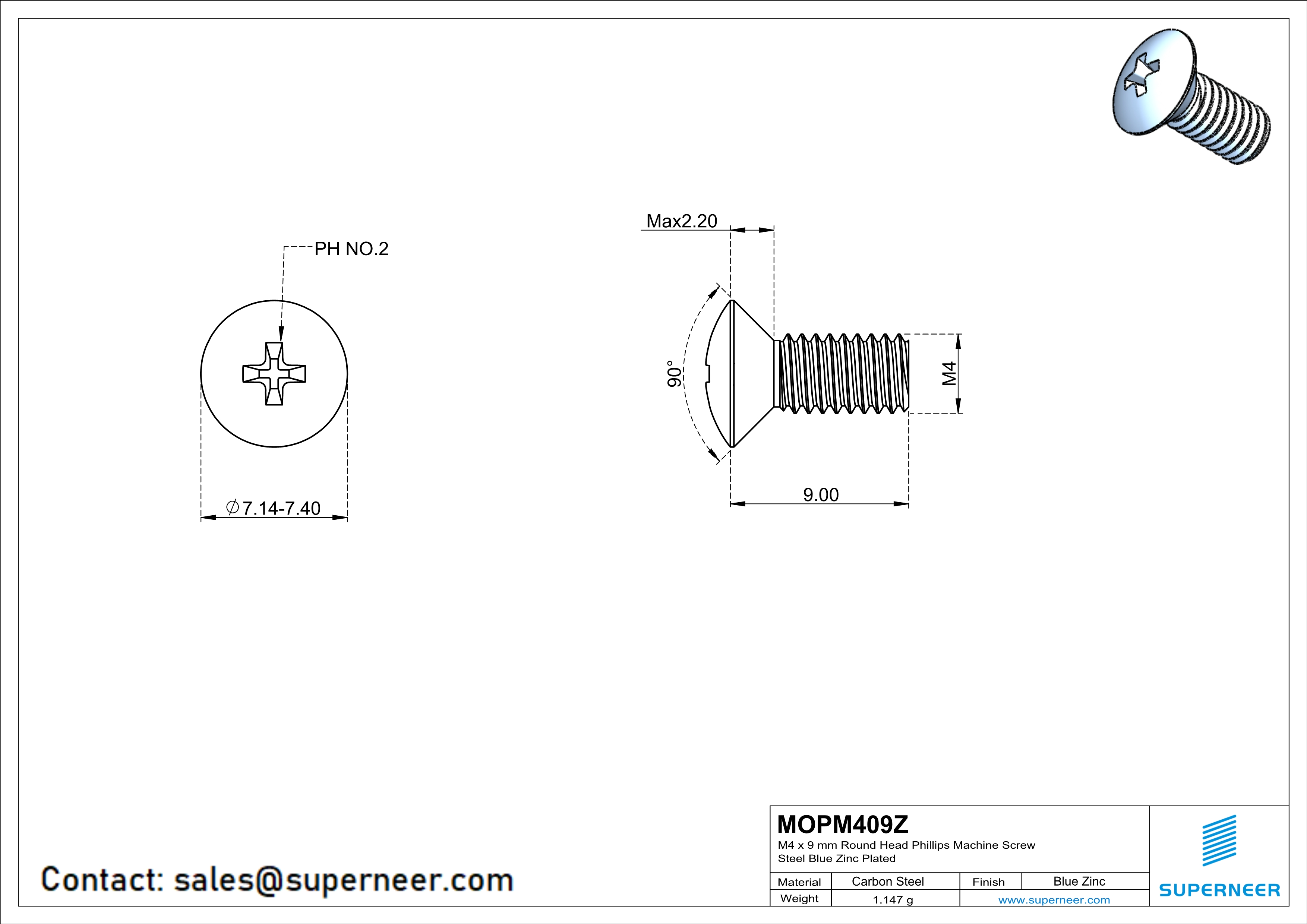 M4 x 9 mm Oval Head Phillips Machine Screw Steel Blue Zinc Plated DIN 966