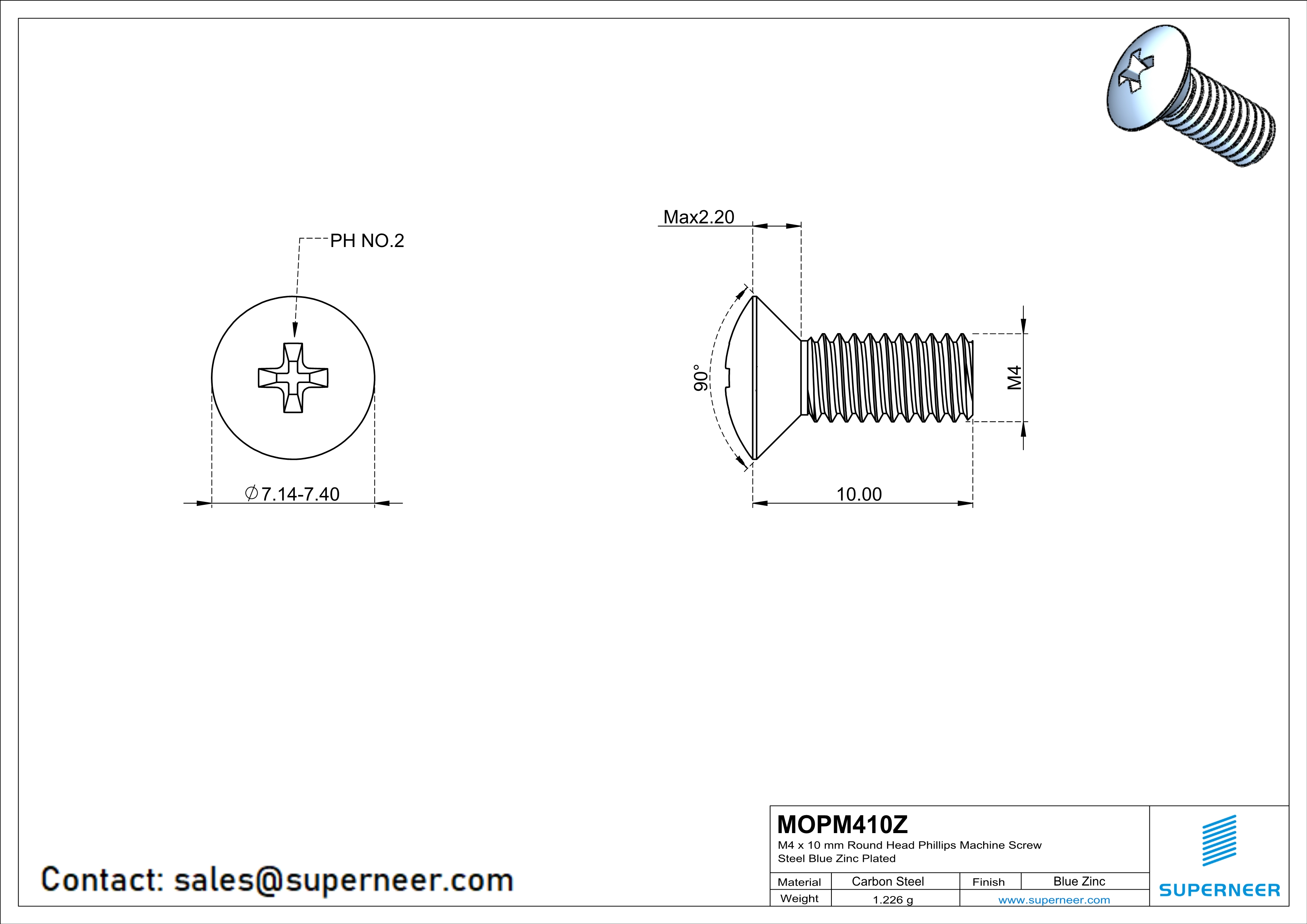 M4 x 10 mm Oval Head Phillips Machine Screw Steel Blue Zinc Plated DIN 966