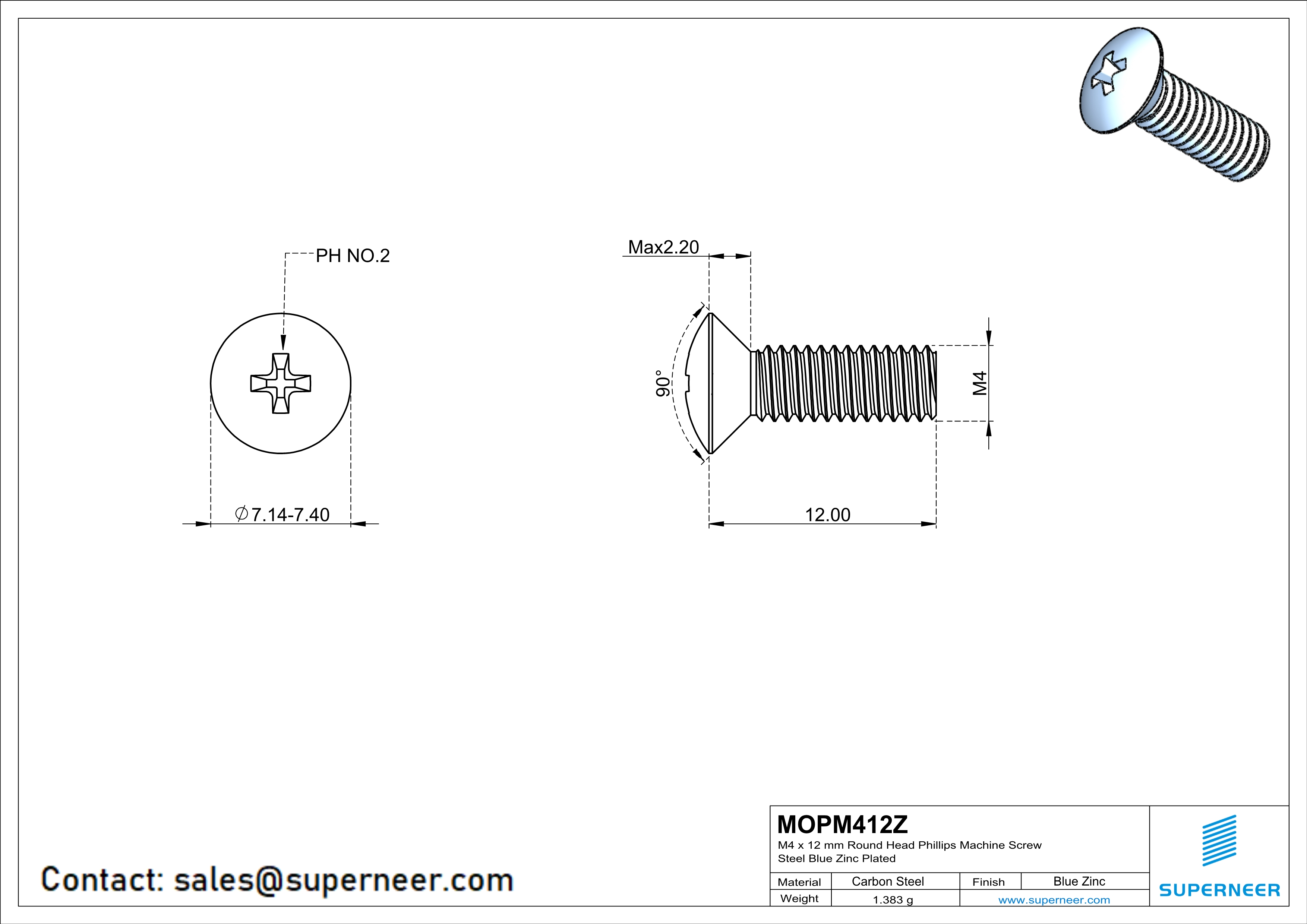 M4 x 12 mm Oval Head Phillips Machine Screw Steel Blue Zinc Plated DIN 966