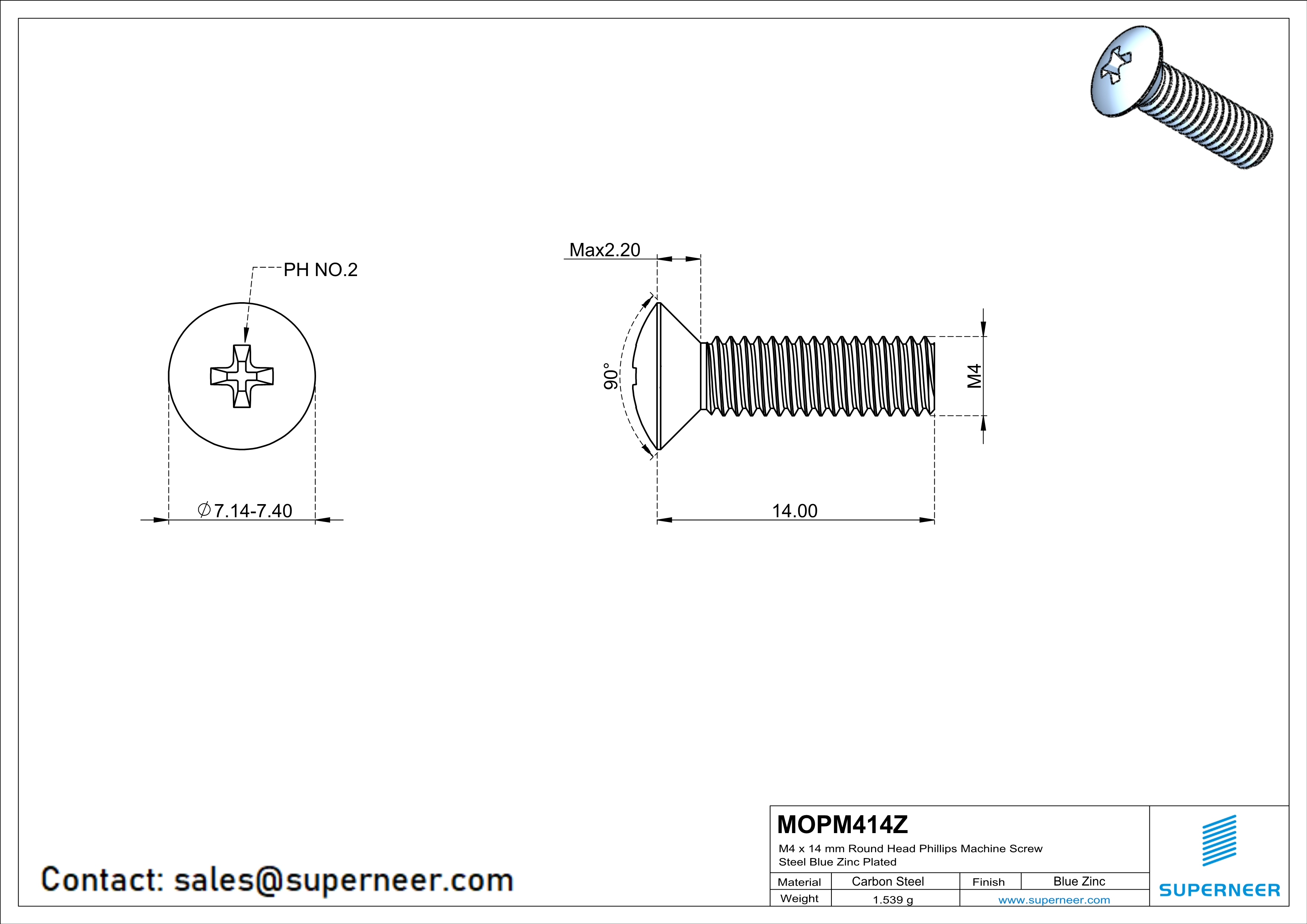 M4 x 14 mm Oval Head Phillips Machine Screw Steel Blue Zinc Plated DIN 966