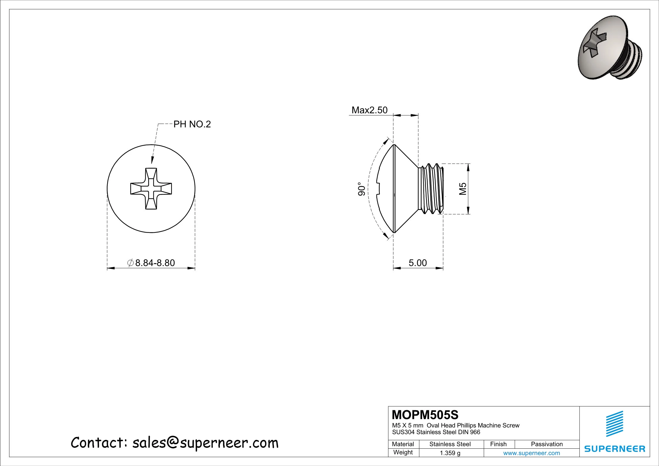 M5 x 5 mm  Oval Head Phillips Machine Screw SUS304 Stainless Steel Inox DIN 966